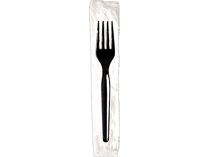 Dixie Individually Wrapped Polystyrene Fork, Medium-Weight, Black, 1000/Carton