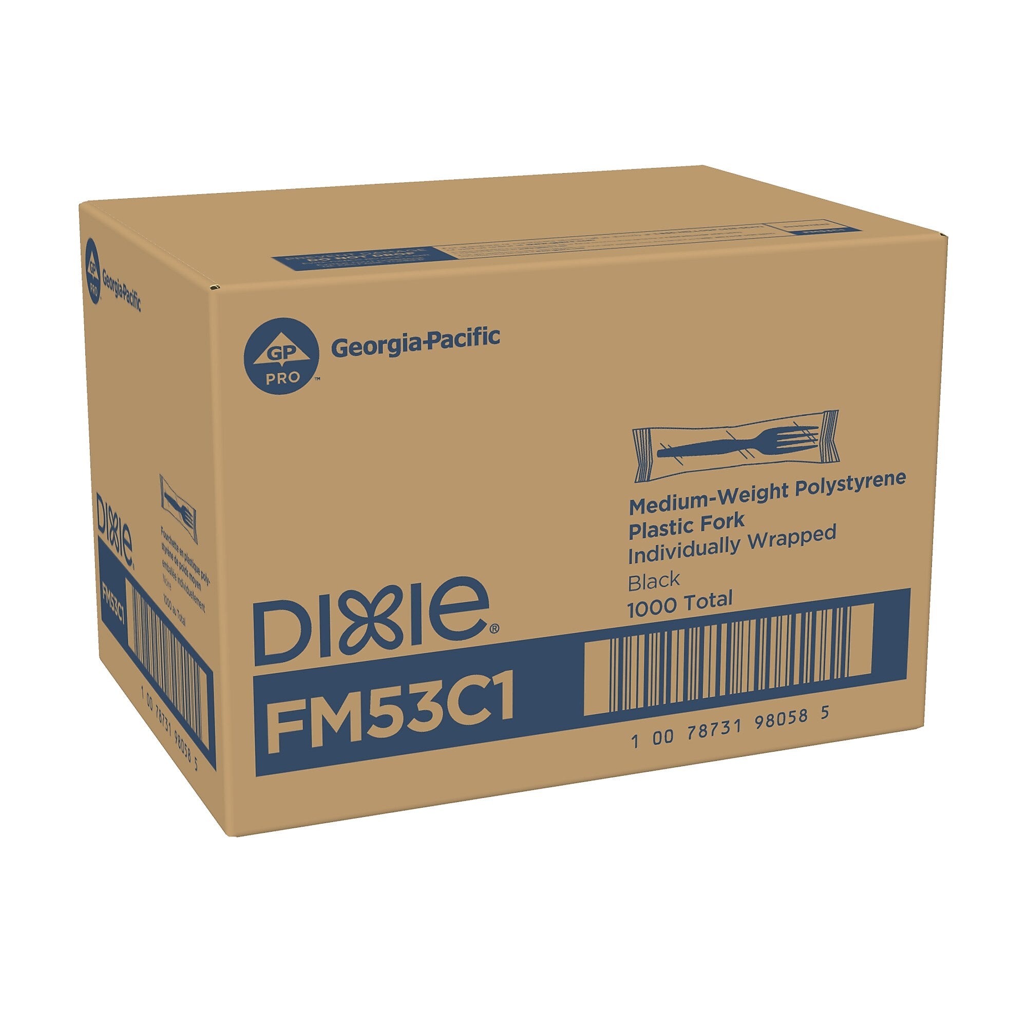 Dixie Individually Wrapped Polystyrene Fork, Medium-Weight, Black, 1000/Carton