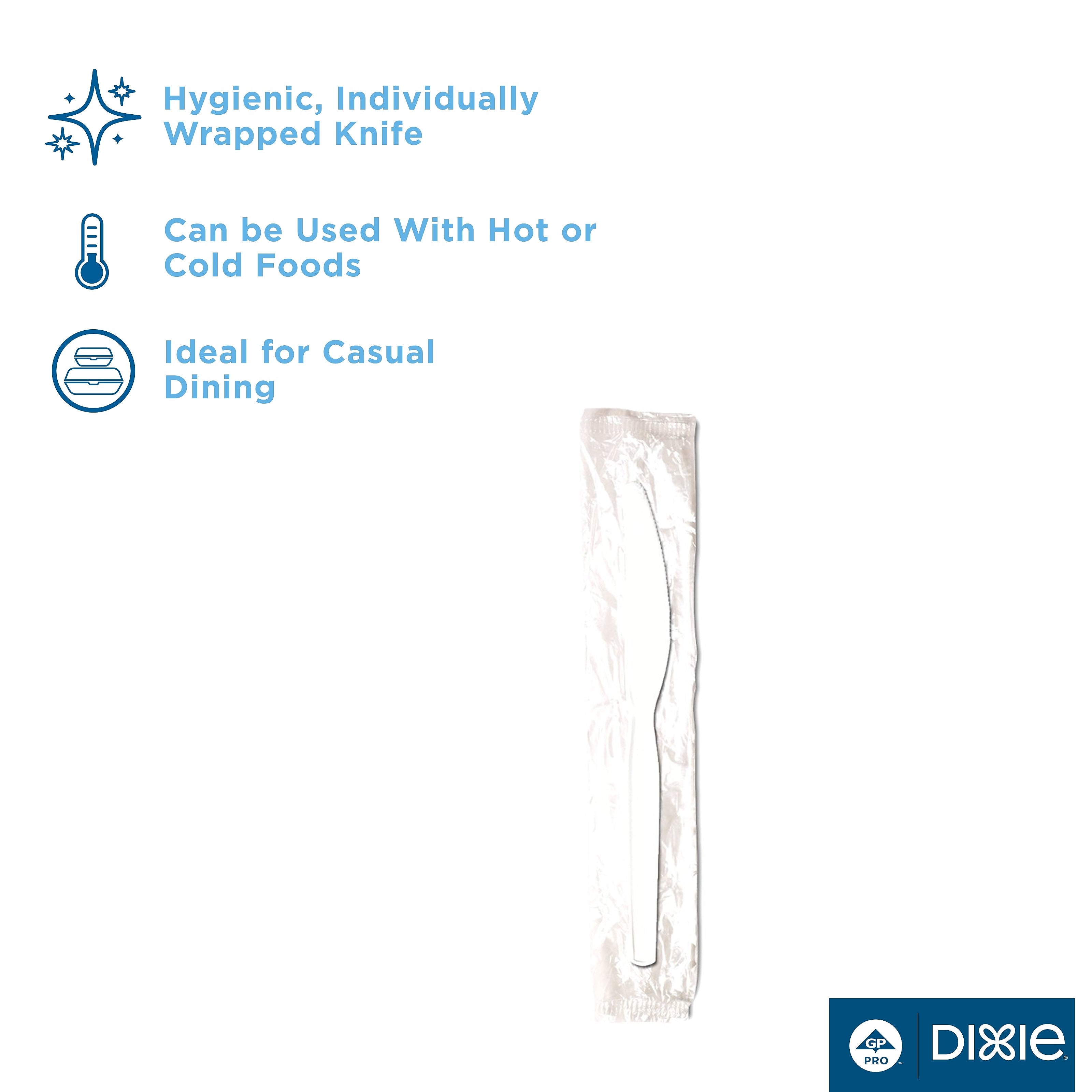 Dixie Individually Wrapped Polystyrene Knife, Medium-Weight, White, 1000/Carton
