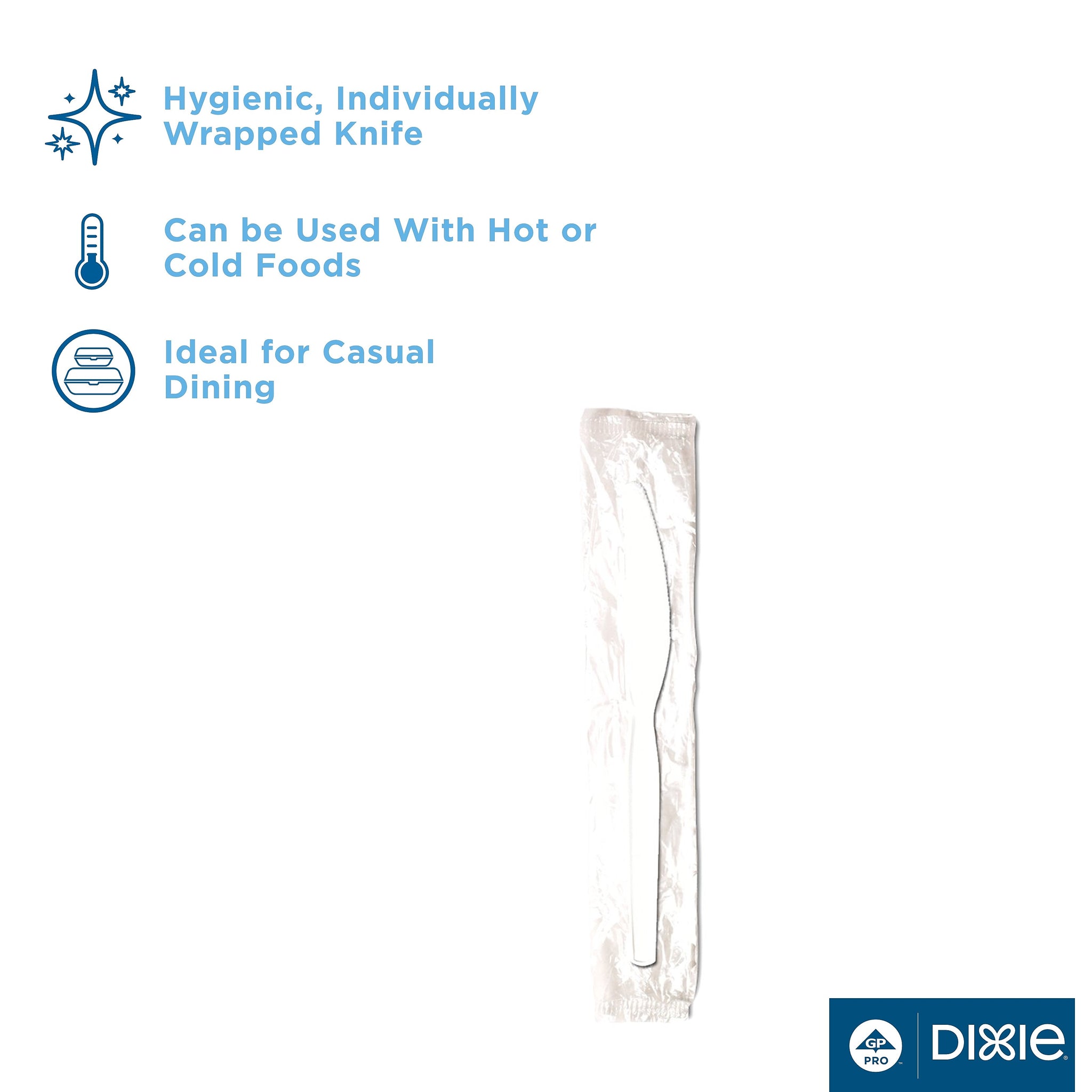 Dixie Individually Wrapped Polystyrene Knife, Medium-Weight, White, 1000/Carton