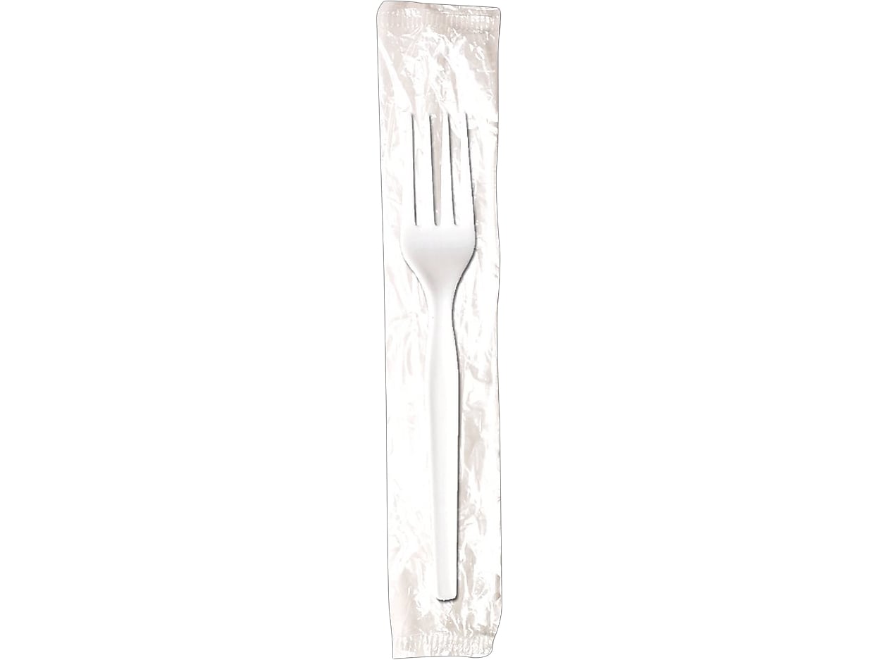 Dixie Individually WrappedPolystyrene Fork, Medium-Weight, White, 1000/Carton