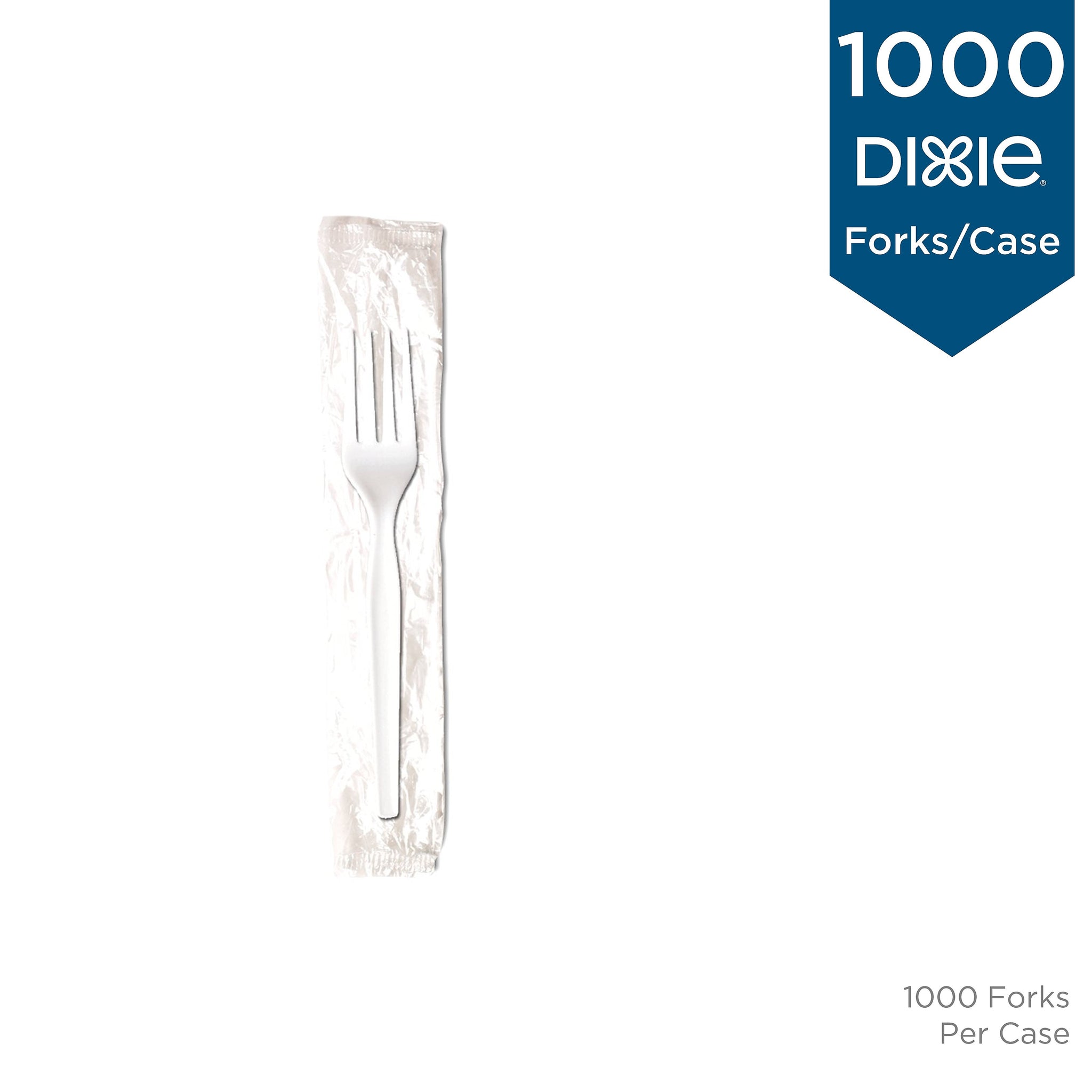 Dixie Individually WrappedPolystyrene Fork, Medium-Weight, White, 1000/Carton