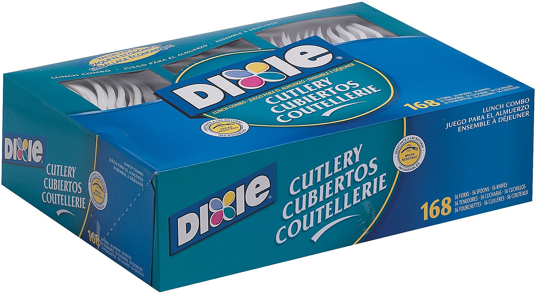 Dixie Lunch Combo Plastic Assorted Cutlery Box, White, 168/Box