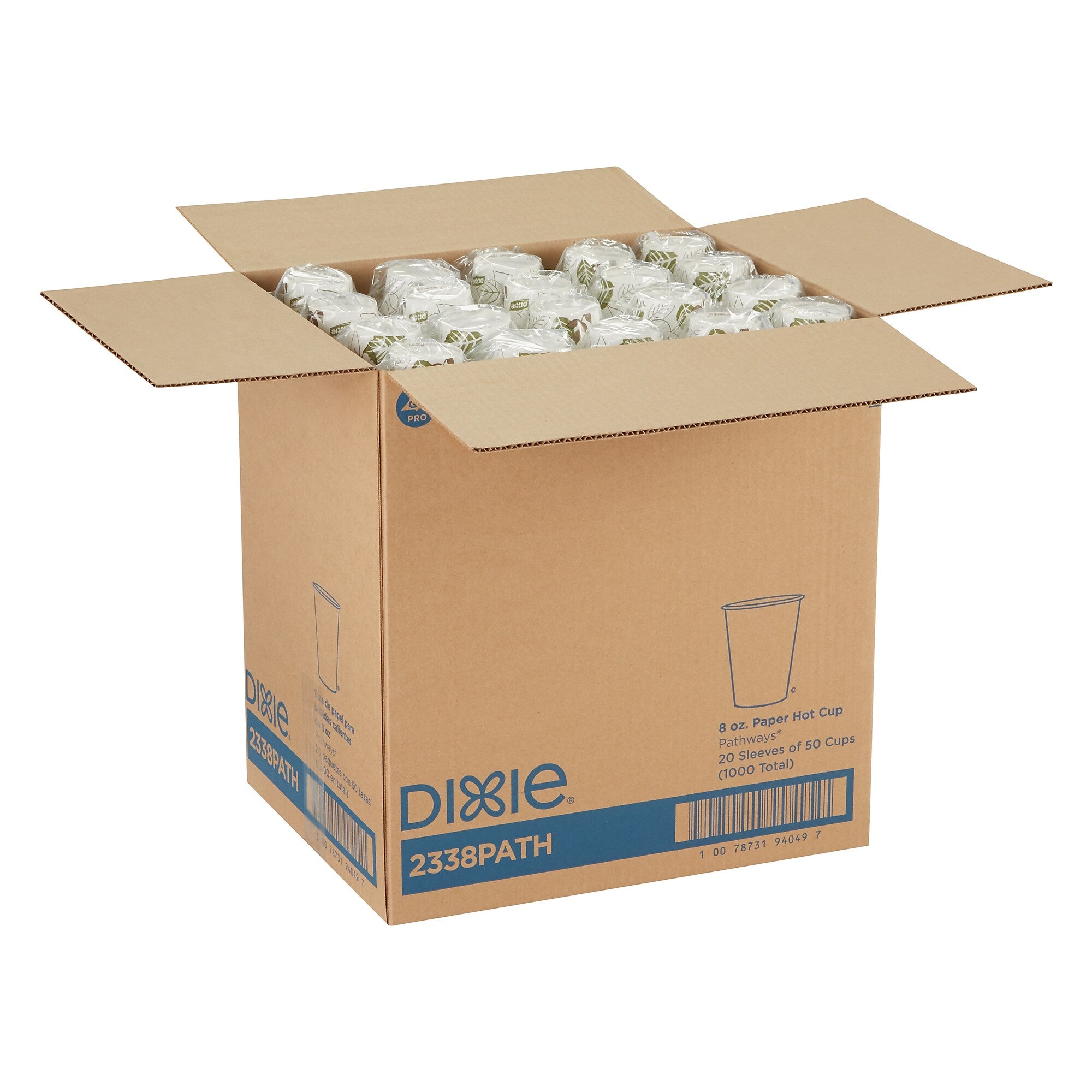Dixie Pathways Poly Paper Hot Cups, 8 oz., White, 1000/Carton