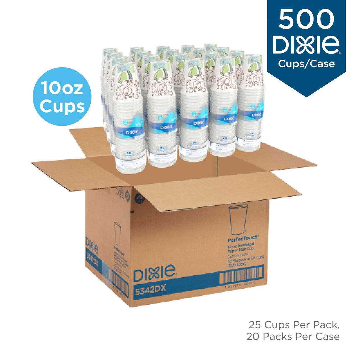 Dixie PerfecTouch Insulated Paper Hot Cups, 10 oz., Coffee Haze, 500/Carton