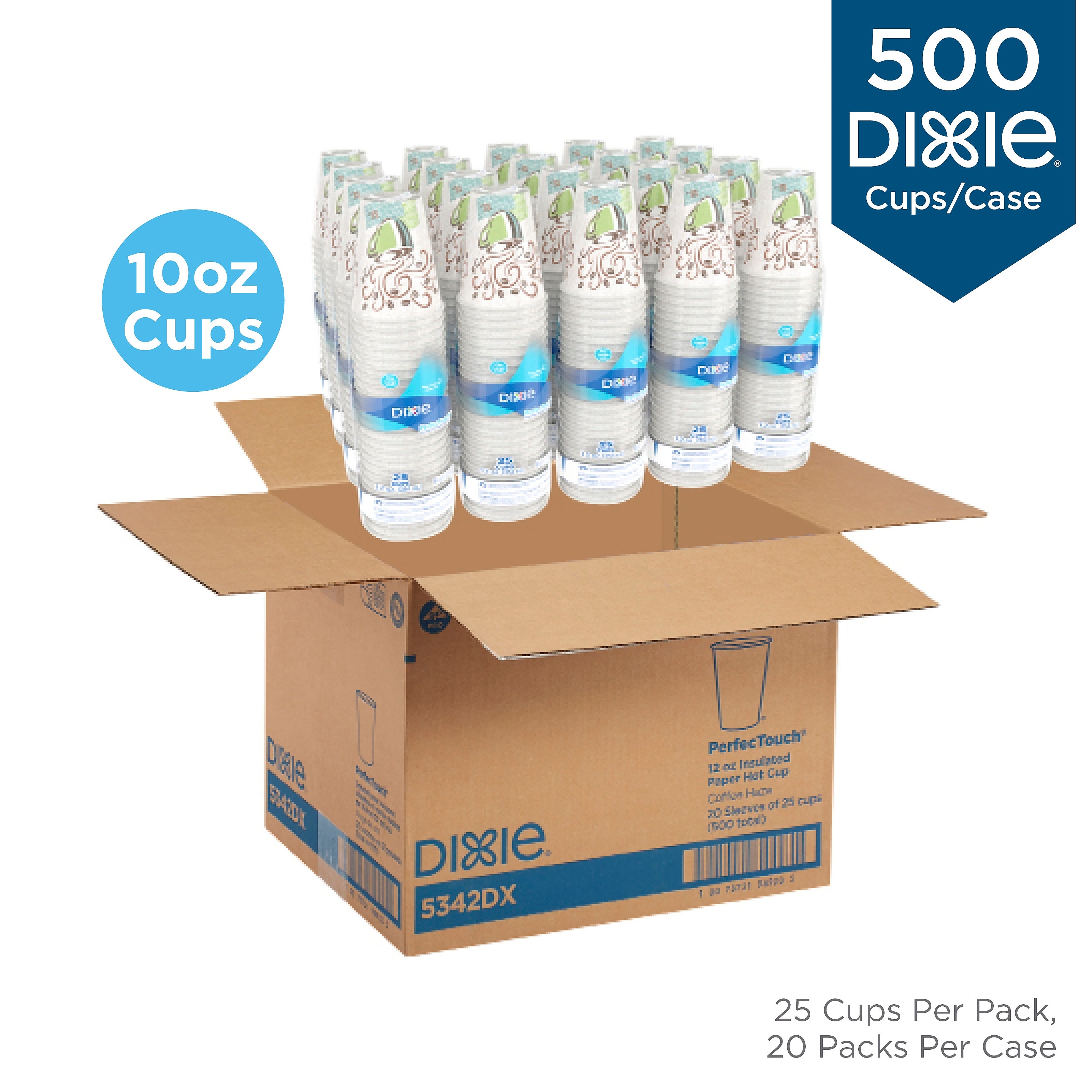 Dixie PerfecTouch Insulated Paper Hot Cups, 10 oz., Coffee Haze, 500/Carton