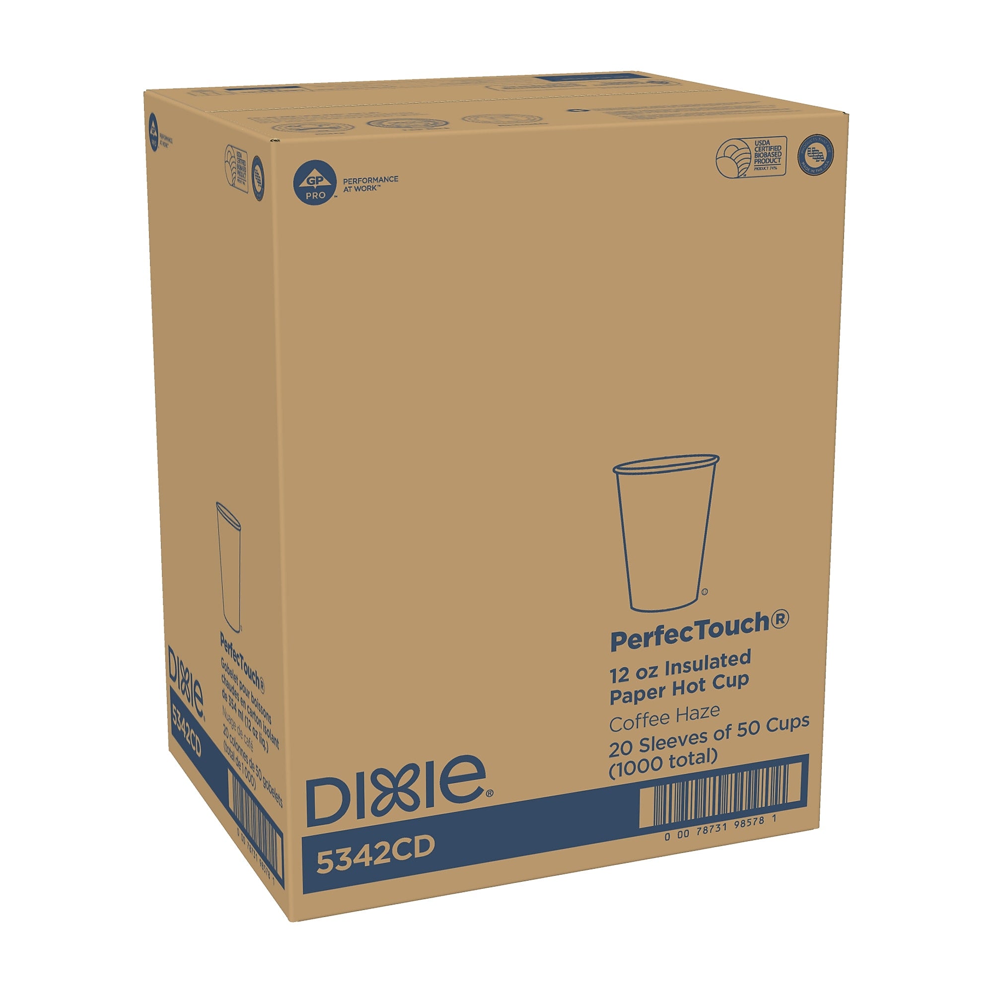 Dixie PerfecTouch Insulated Paper Hot Cups, 12 oz., Coffee Haze, 1000/Carton