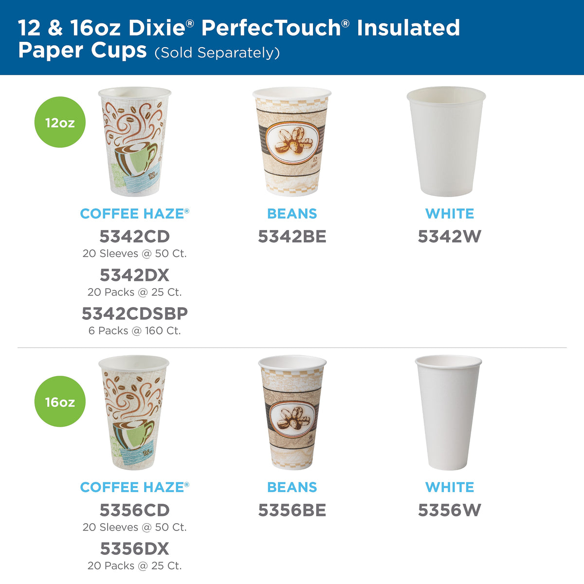 Dixie PerfecTouch Insulated Paper Hot Cups, 16 oz., Coffee Haze, 1000/Carton