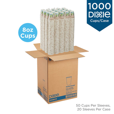 Dixie PerfecTouch Insulated Paper Hot Cups, 8 oz., Coffee Haze, 1000/Carton