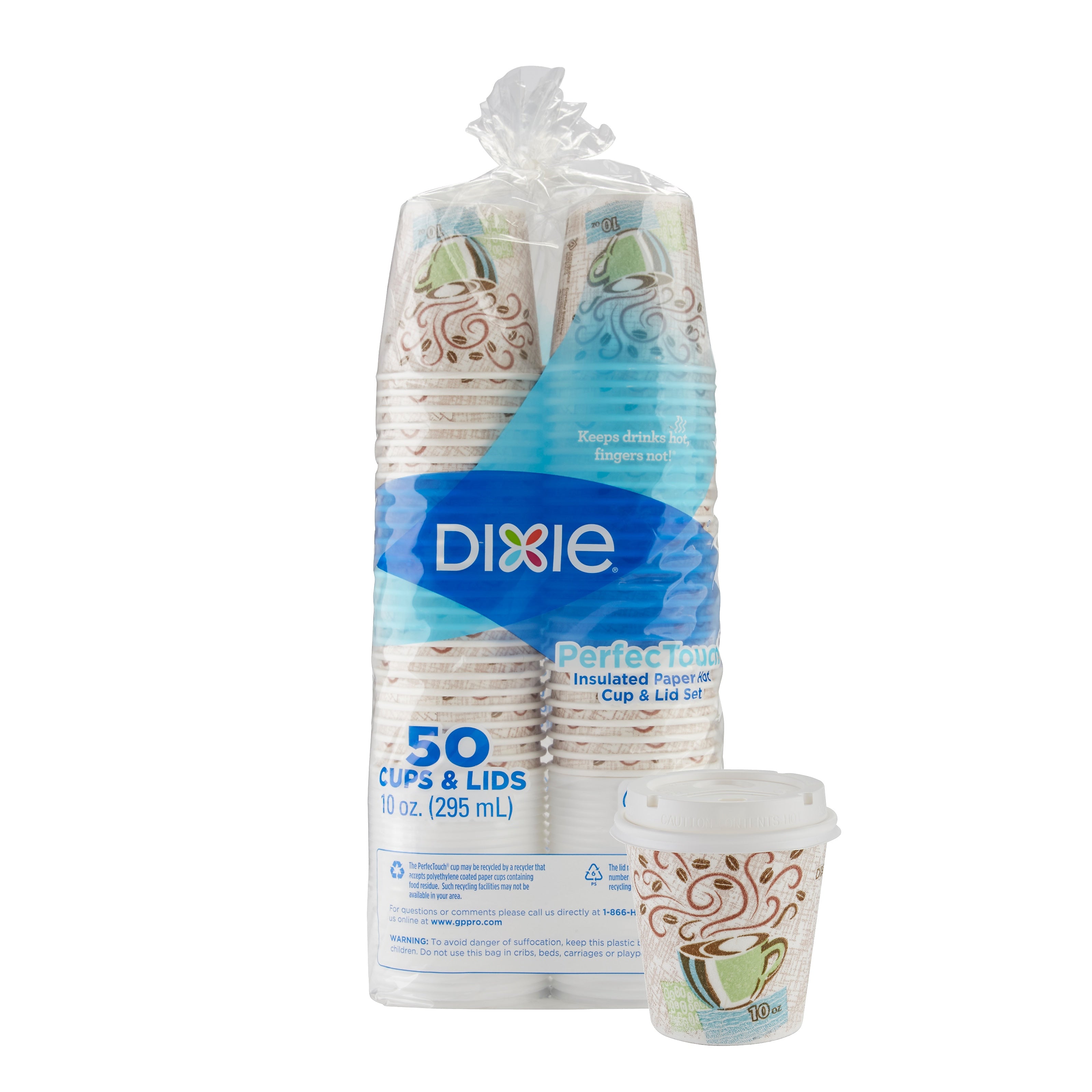 Dixie PerfecTouch WiseSize Insulated Paper Cup & Lid Combo, 10 oz., White, 50/Pack