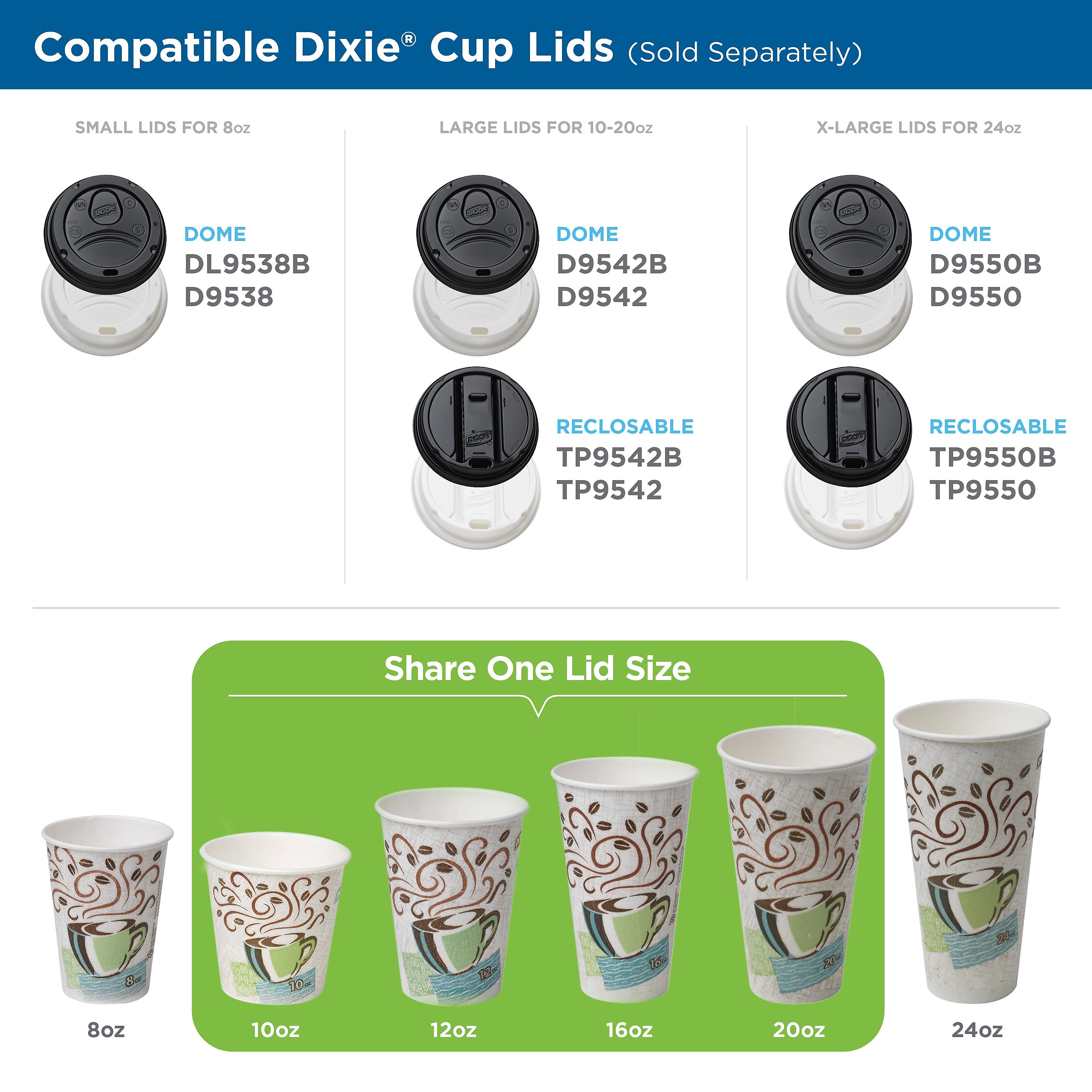 Dixie PerfecTouch WiseSize Insulated Paper Cup & Lid Combo, 10 oz., White, 50/Pack