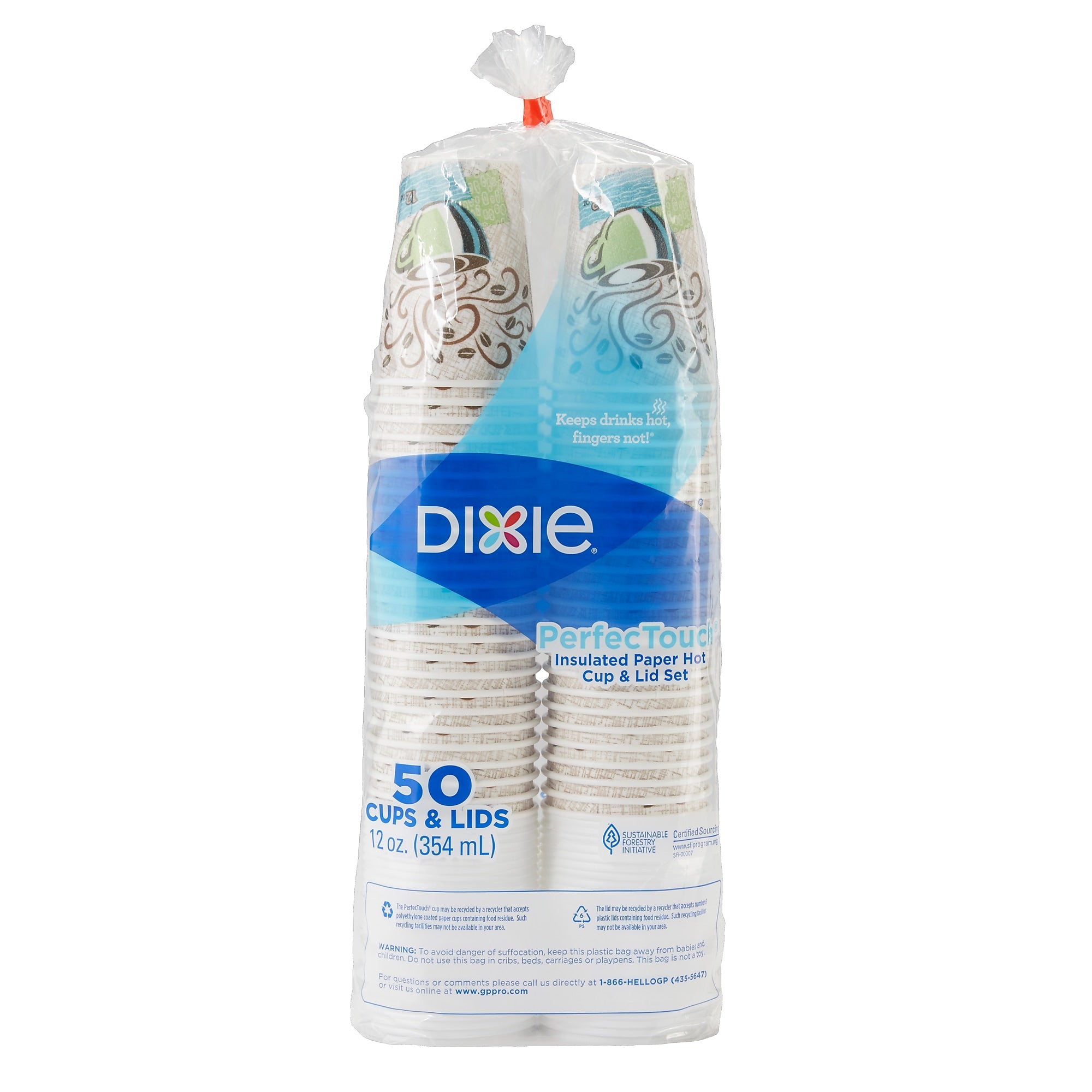 Dixie PerfecTouch WiseSize Paper Cup & Lid Combo, 12 Oz., White, 50/Pack