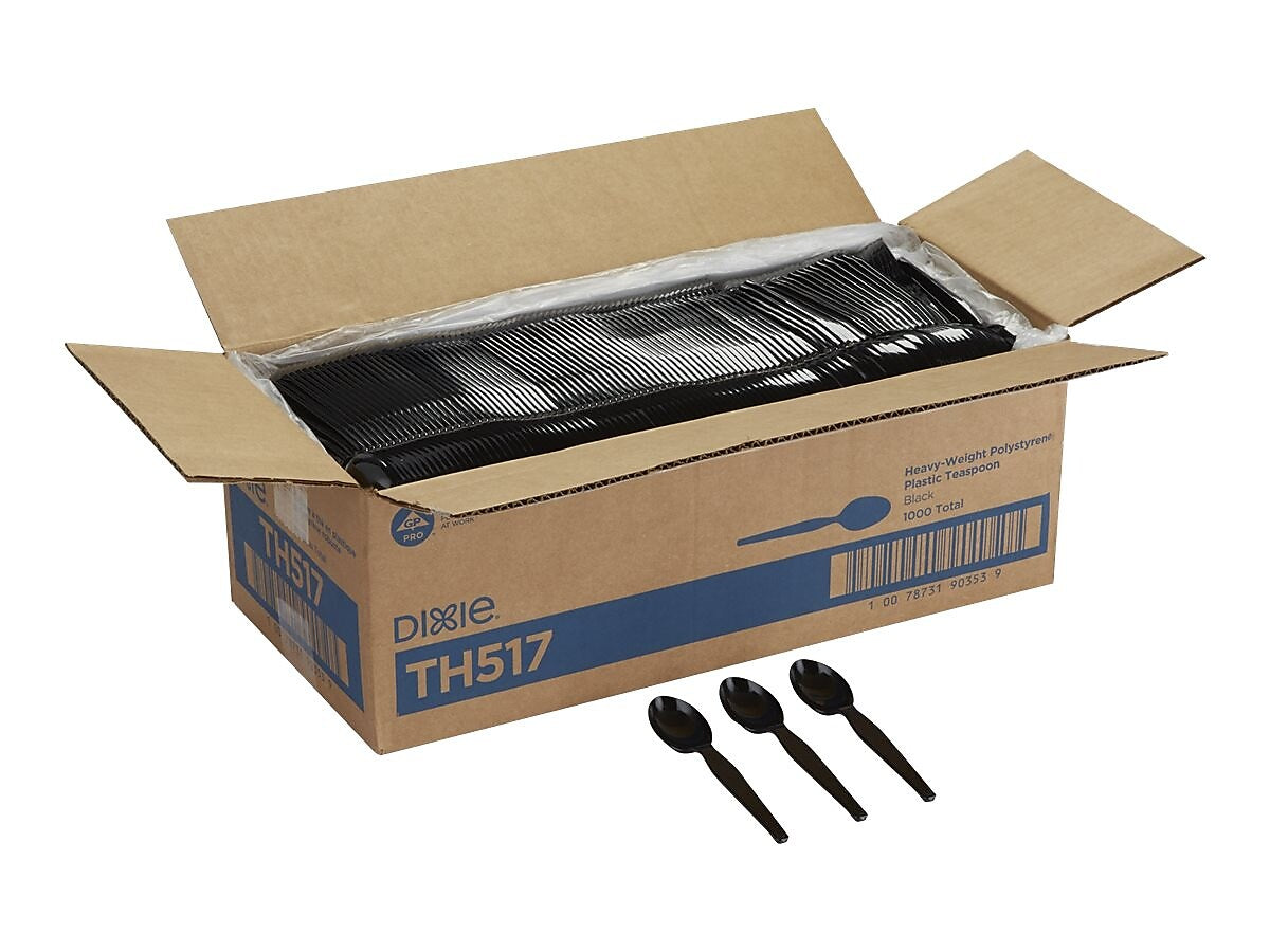 Dixie Plastic Teaspoon, Heavy-Weight, Black, 1000/Carton
