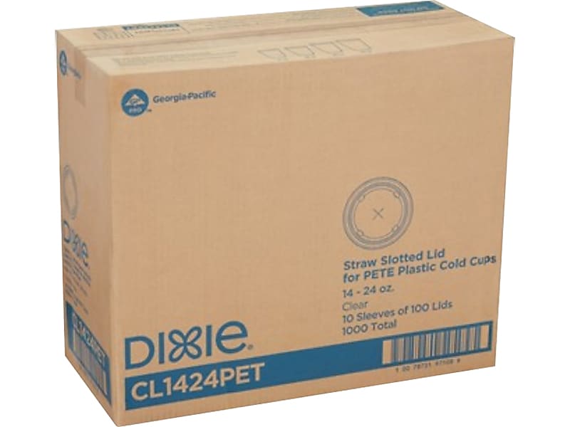 Dixie Straw Slot PET Lid, 14-24 oz., Clear, 100/Sleeve, 10/Carton