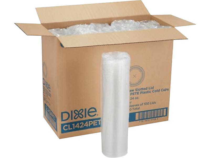 Dixie Straw Slot PET Lid, 14-24 oz., Clear, 100/Sleeve, 10/Carton