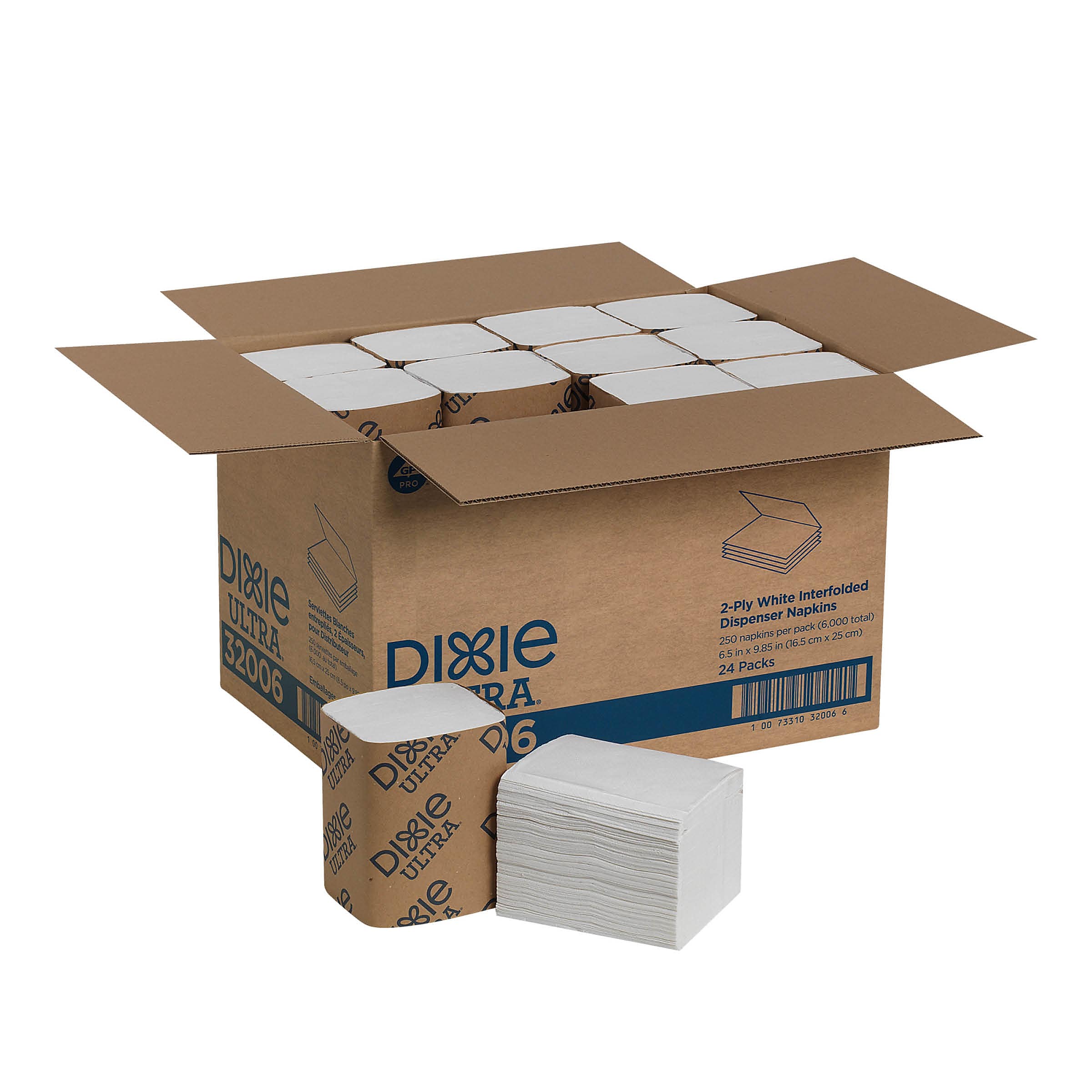 Dixie Ultra Interfold 2-Ply Napkin Dispenser Refill by GP PRO, White, 250 Napkins /Pack, 24/Carton