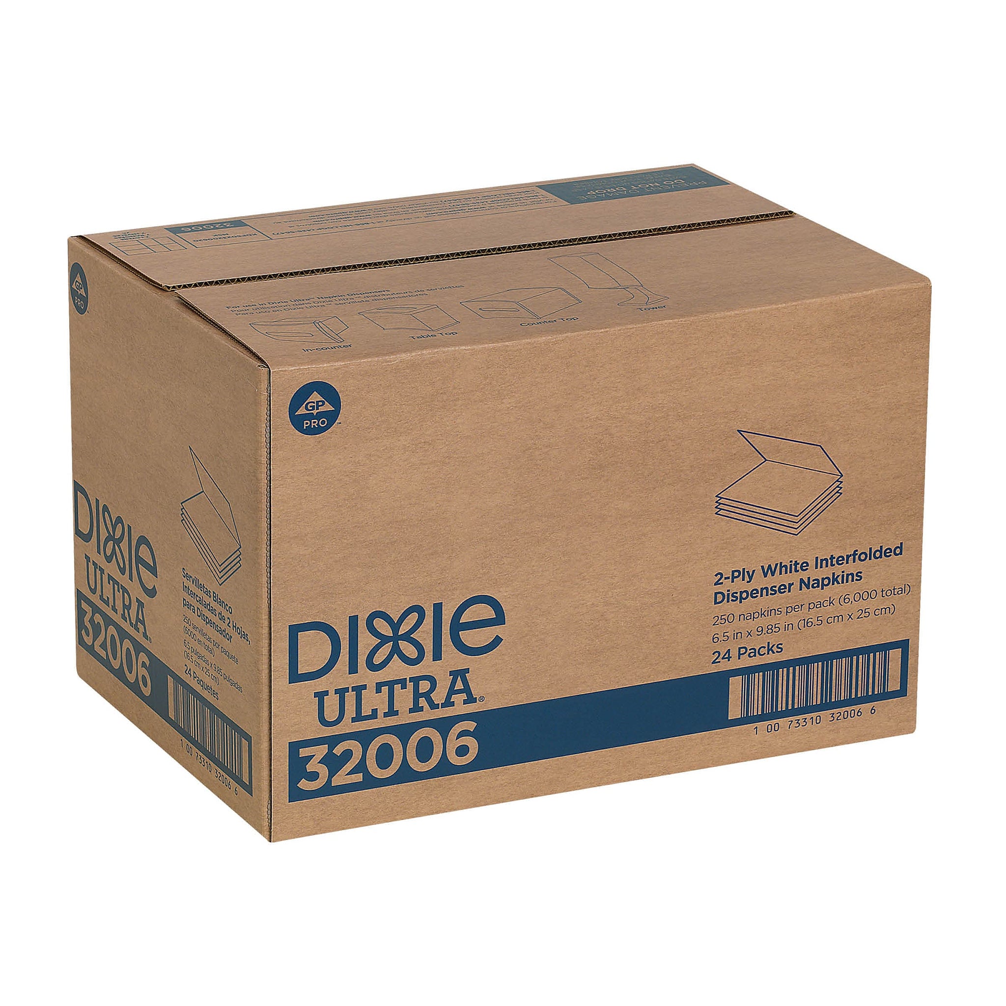 Dixie Ultra Interfold 2-Ply Napkin Dispenser Refill by GP PRO, White, 250 Napkins /Pack, 24/Carton
