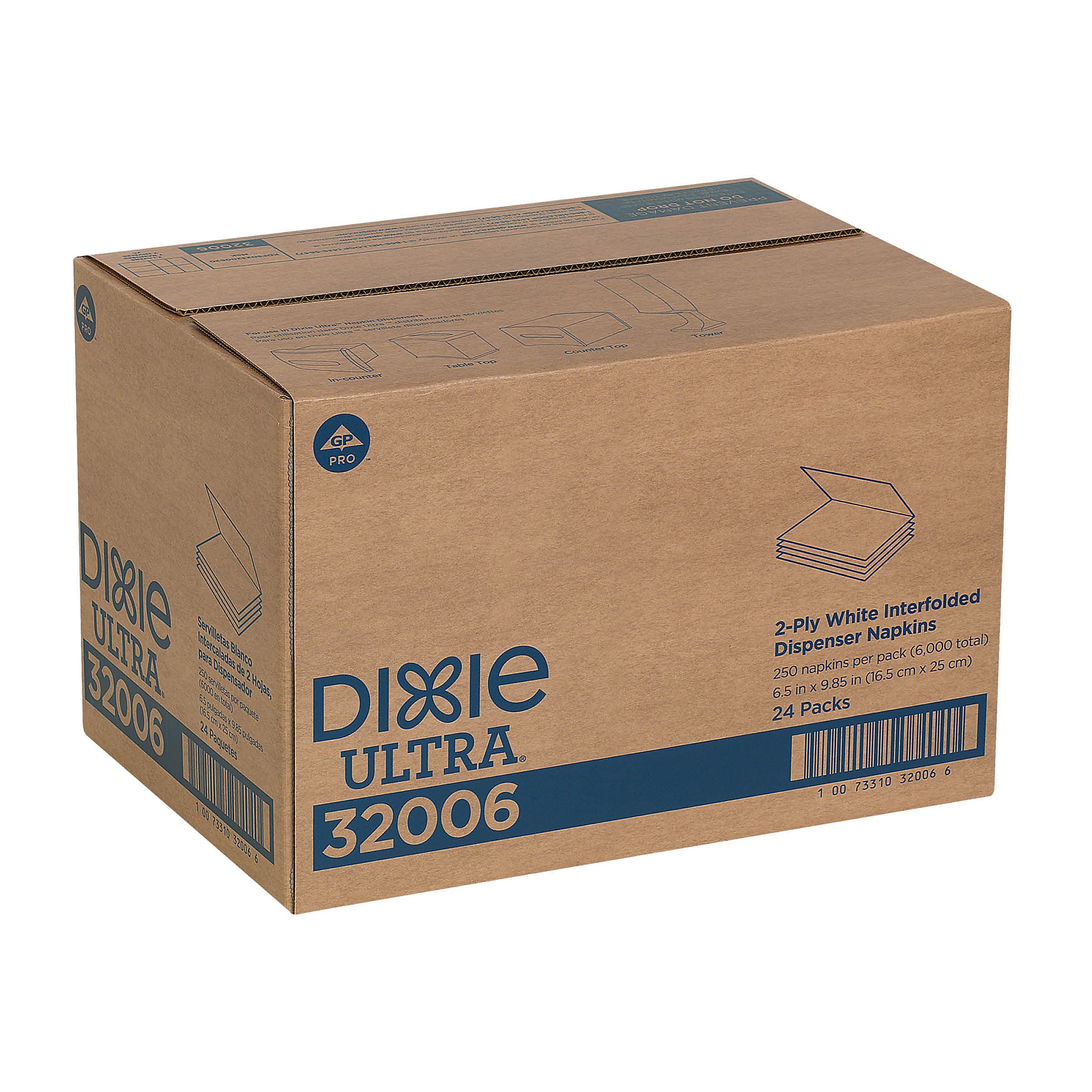 Dixie Ultra Interfold 2-Ply Napkin Dispenser Refill by GP PRO, White, 250 Napkins /Pack, 24/Carton