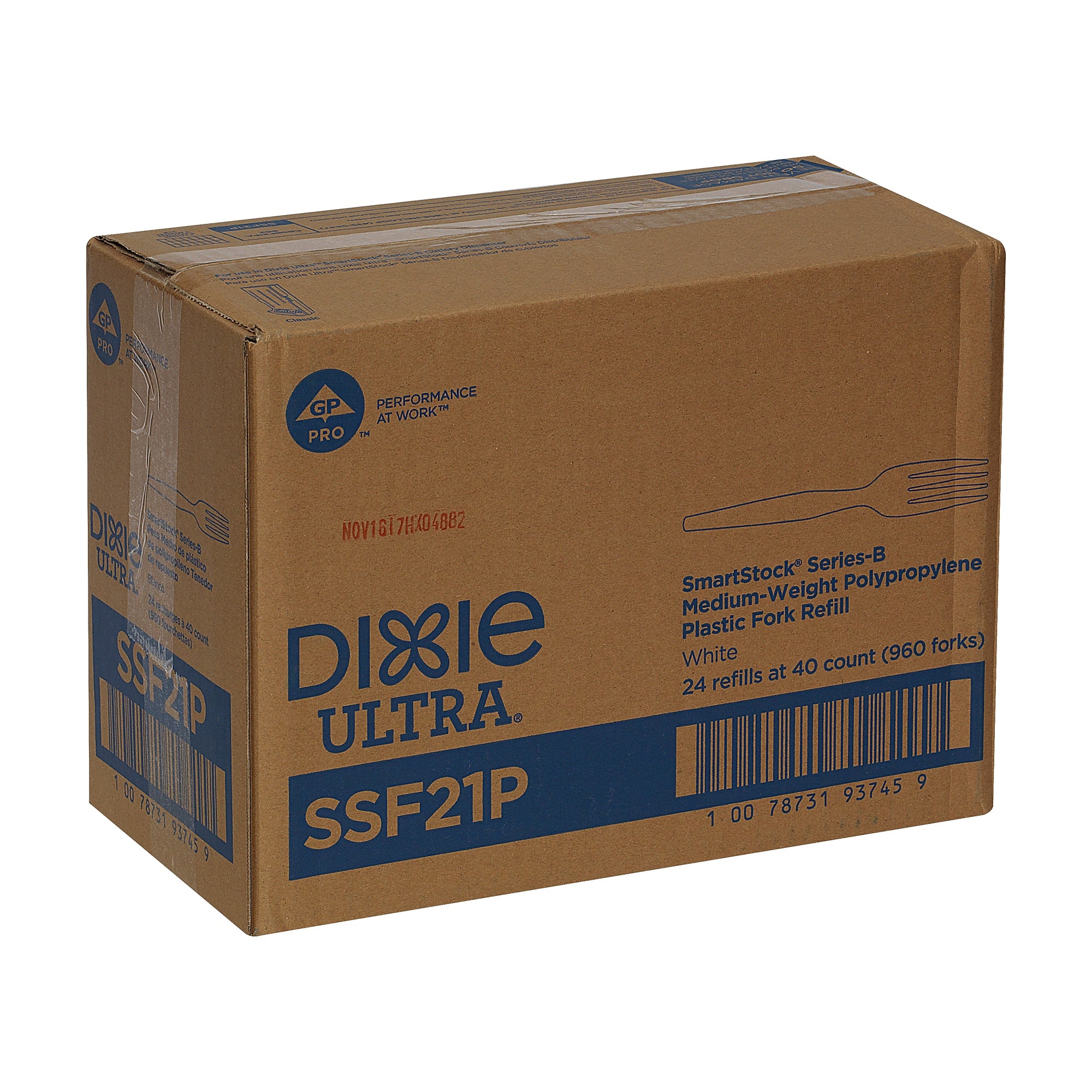 Dixie Ultra SmartStock Series-B Plastic Fork Refills, Medium-Weight, White, 960/Carton