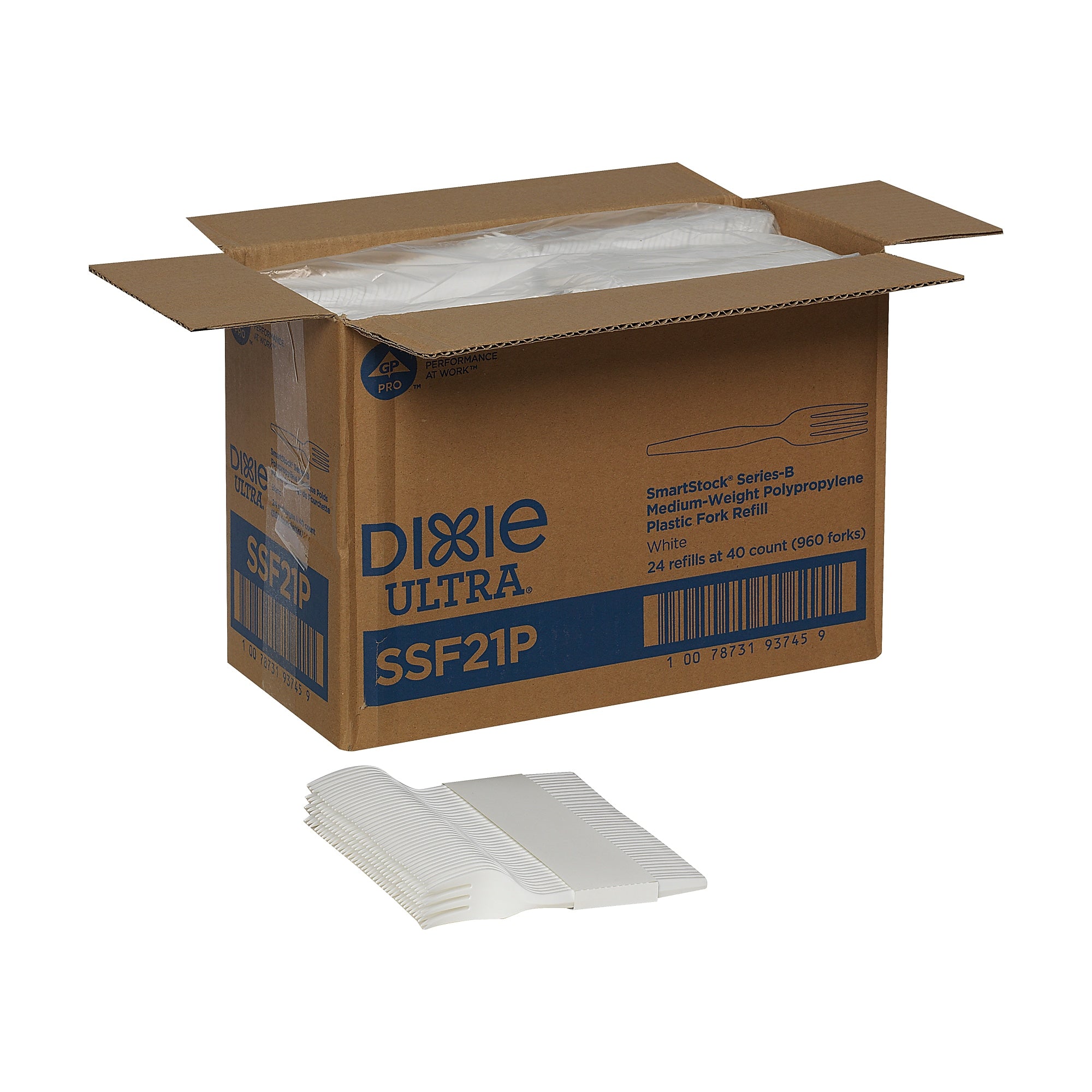 Dixie Ultra SmartStock Series-B Plastic Fork Refills, Medium-Weight, White, 960/Carton