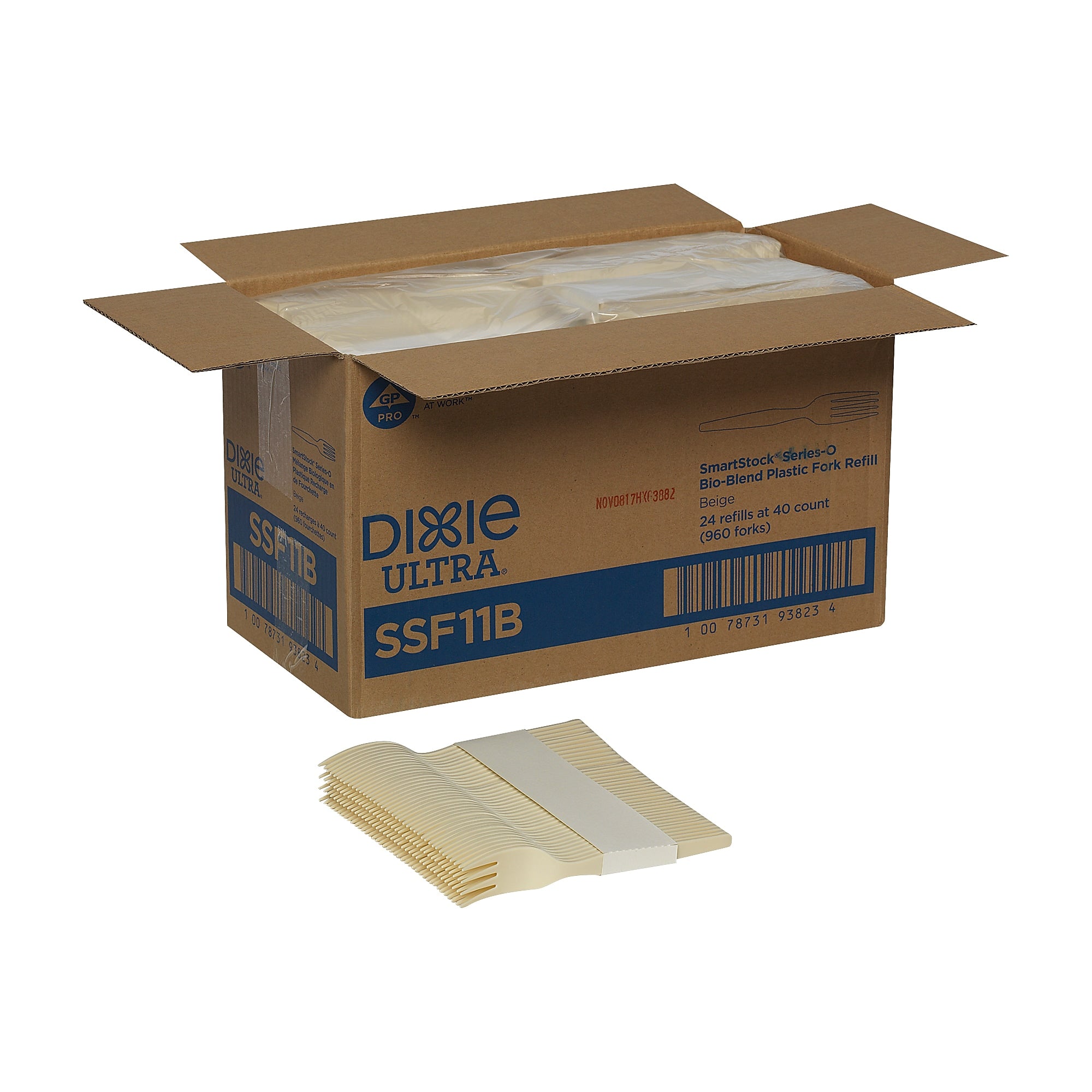 Dixie Ultra SmartStock Series-O Bio-Blend Fork Refills, Medium-Weight, Natural Beige, 960/Carton