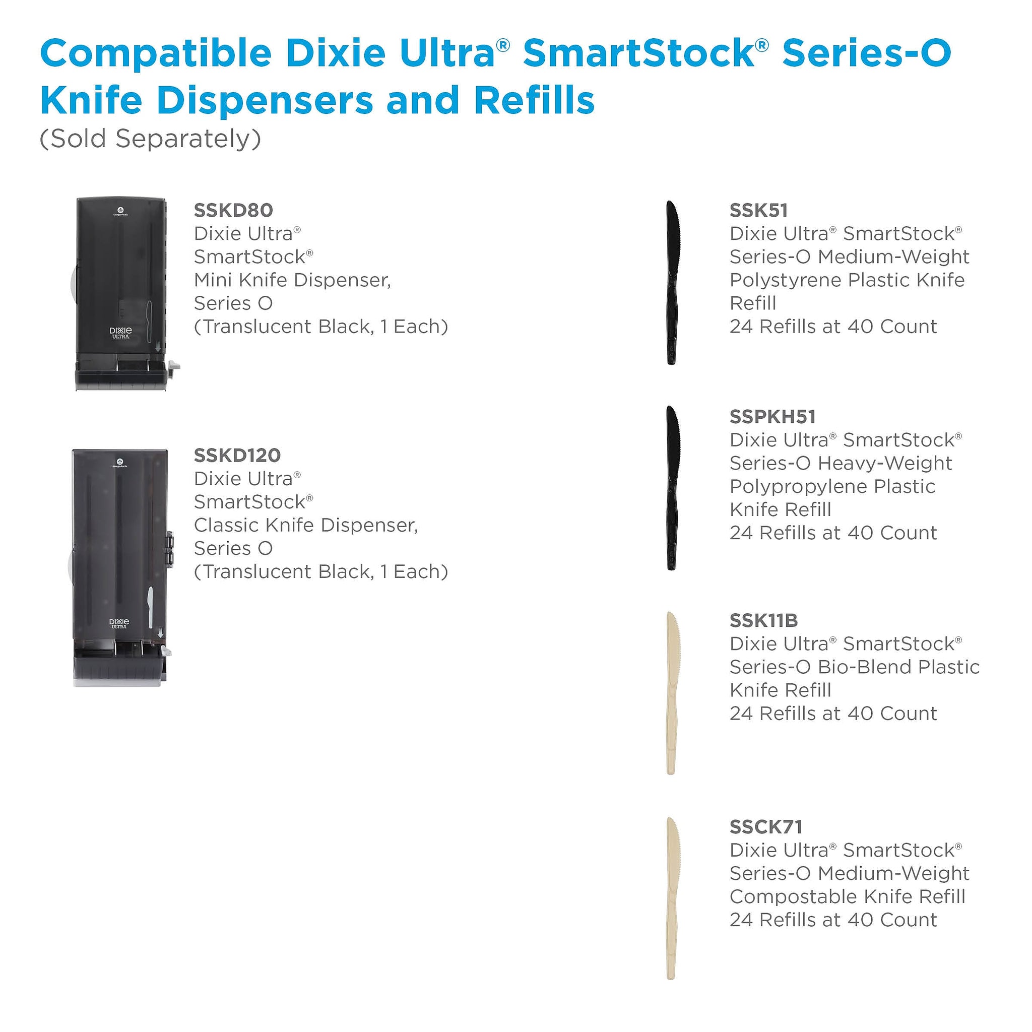 Dixie Ultra SmartStock Series-O Classic Knife Dispenser by GP PRO, Translucent Black
