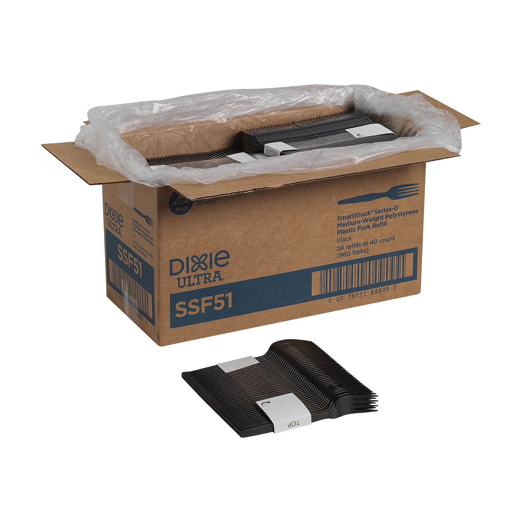 Dixie Ultra SmartStock Series-O Plastic Fork Refills, Medium-Weight, Black, 960/Carton