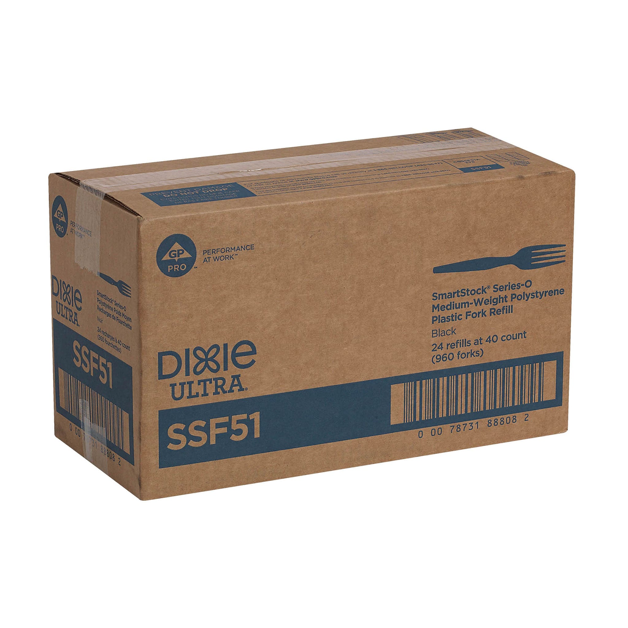 Dixie Ultra SmartStock Series-O Plastic Fork Refills, Medium-Weight, Black, 960/Carton