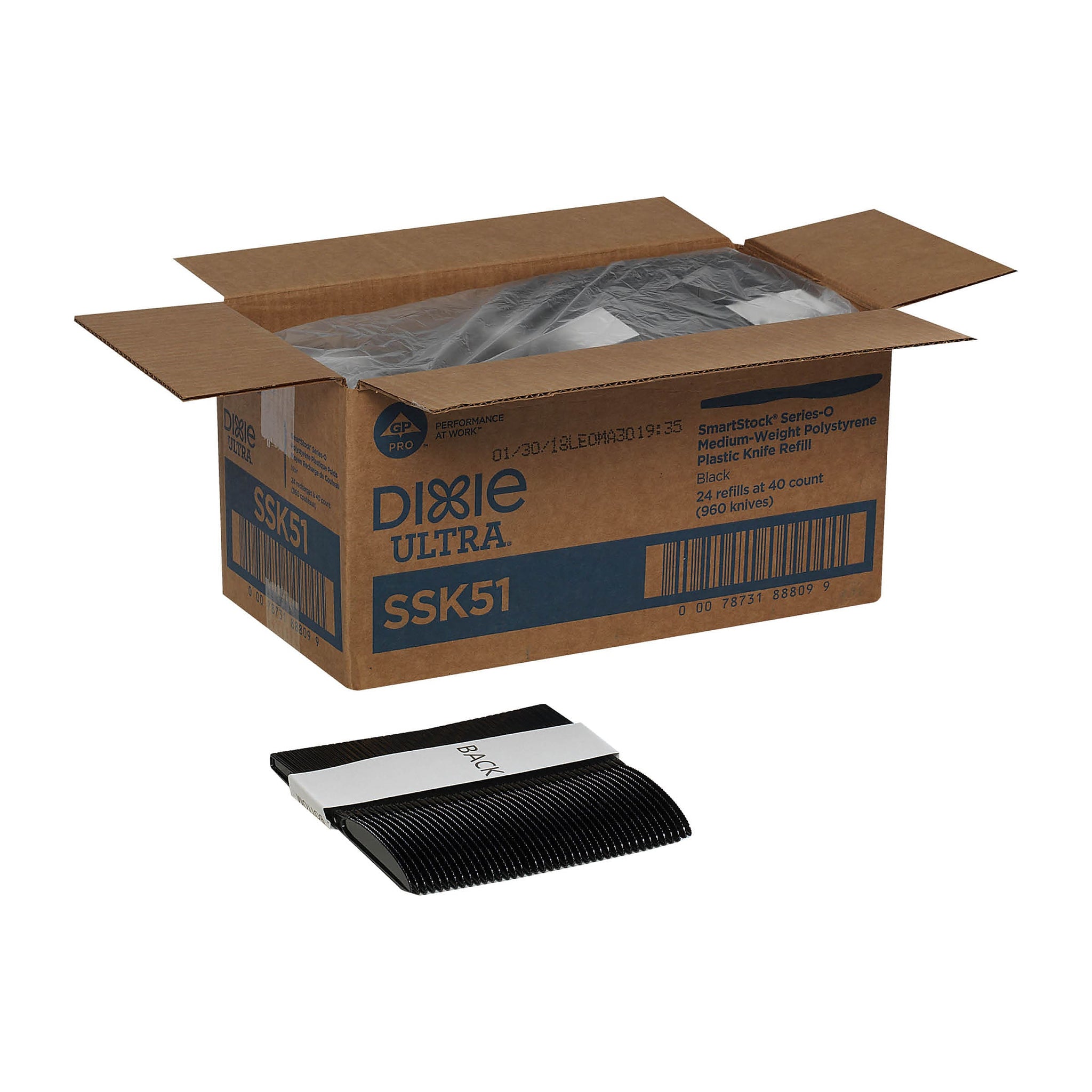 Dixie Ultra SmartStock Series-O Plastic Knife Refills, Medium-Weight, Black, 960/Carton