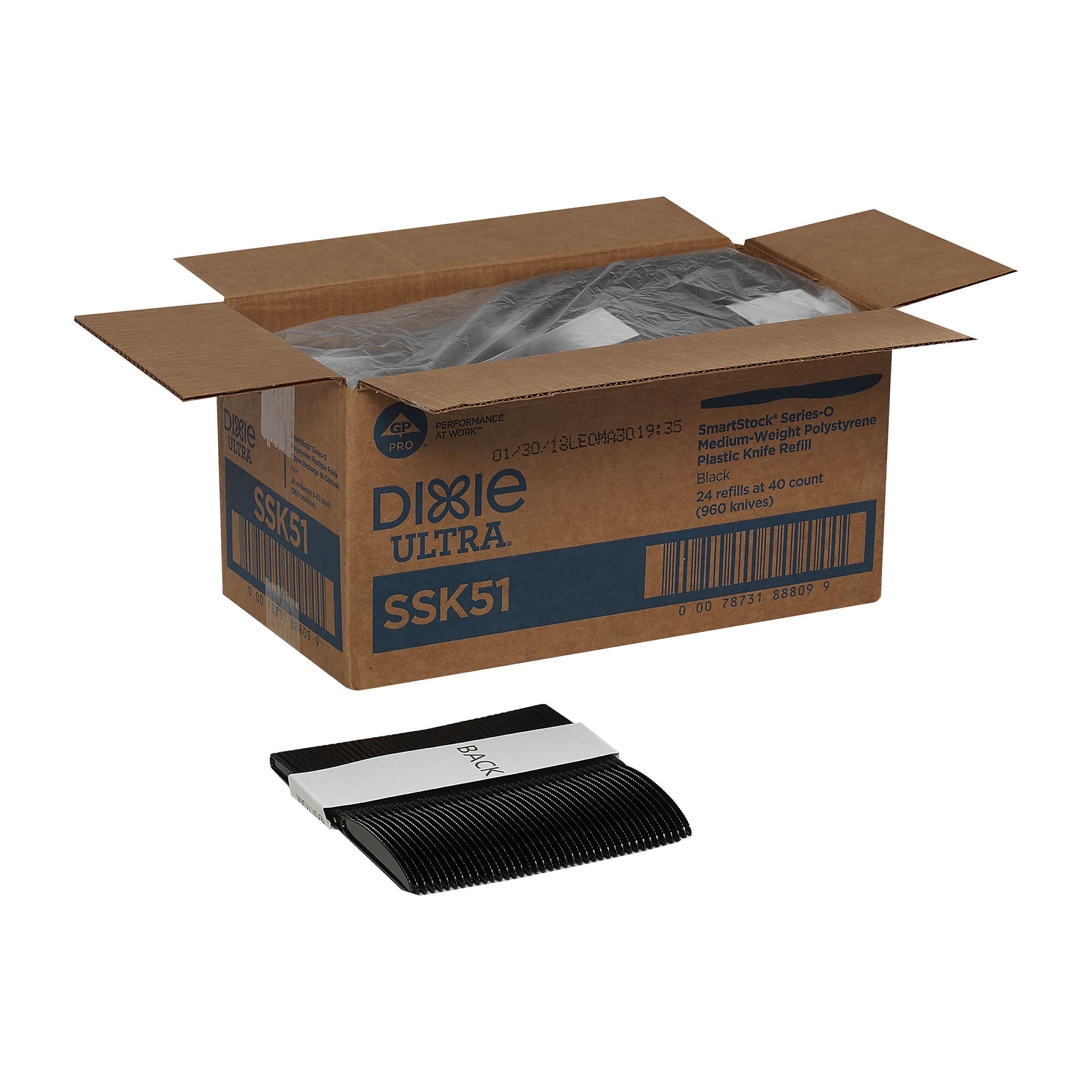 Dixie Ultra SmartStock Series-O Plastic Knife Refills, Medium-Weight, Black, 960/Carton