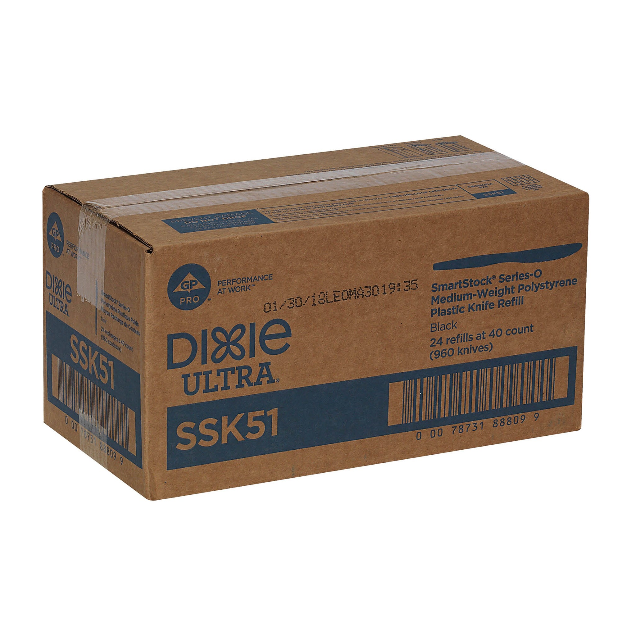 Dixie Ultra SmartStock Series-O Plastic Knife Refills, Medium-Weight, Black, 960/Carton