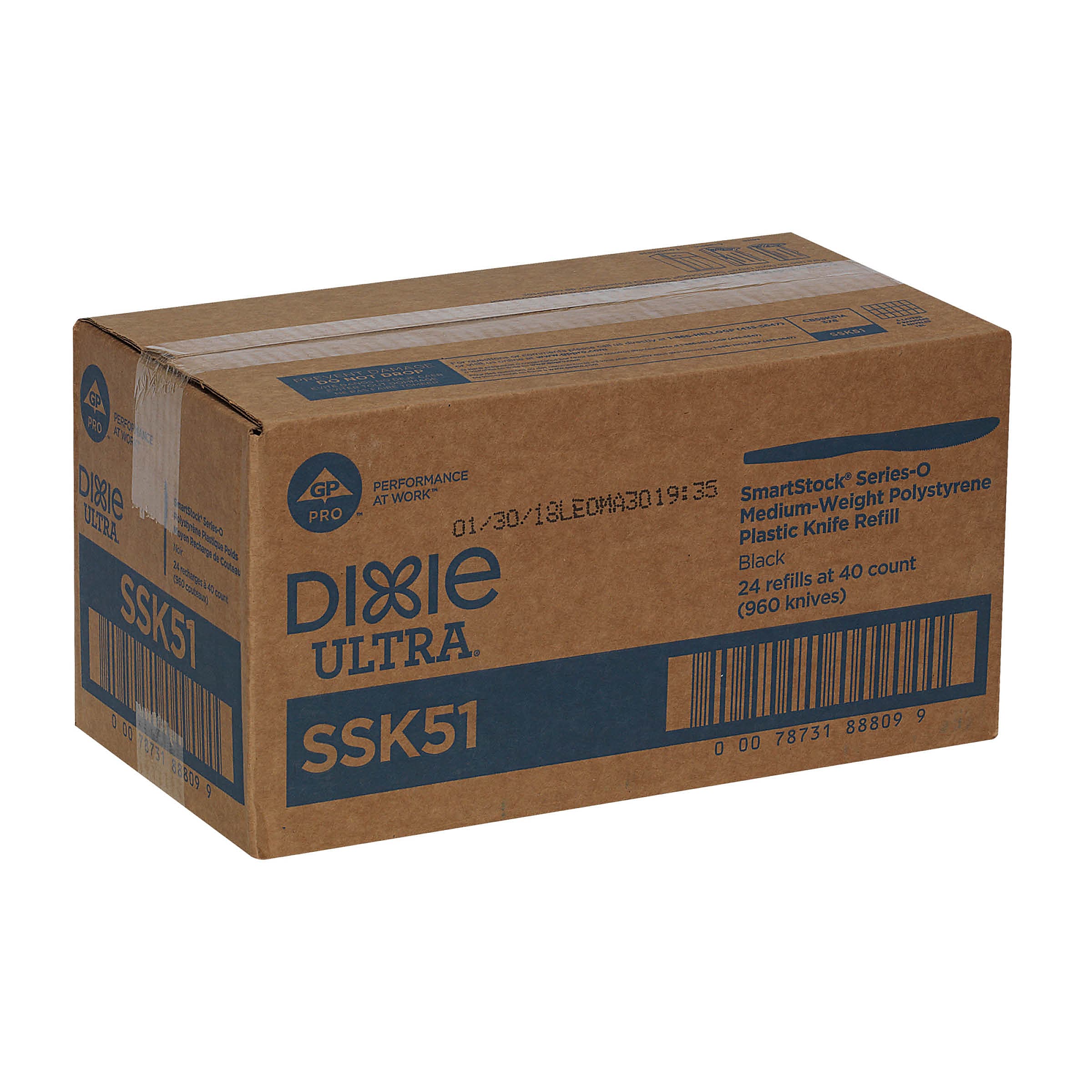 Dixie Ultra SmartStock Series-O Plastic Knife Refills, Medium-Weight, Black, 960/Carton