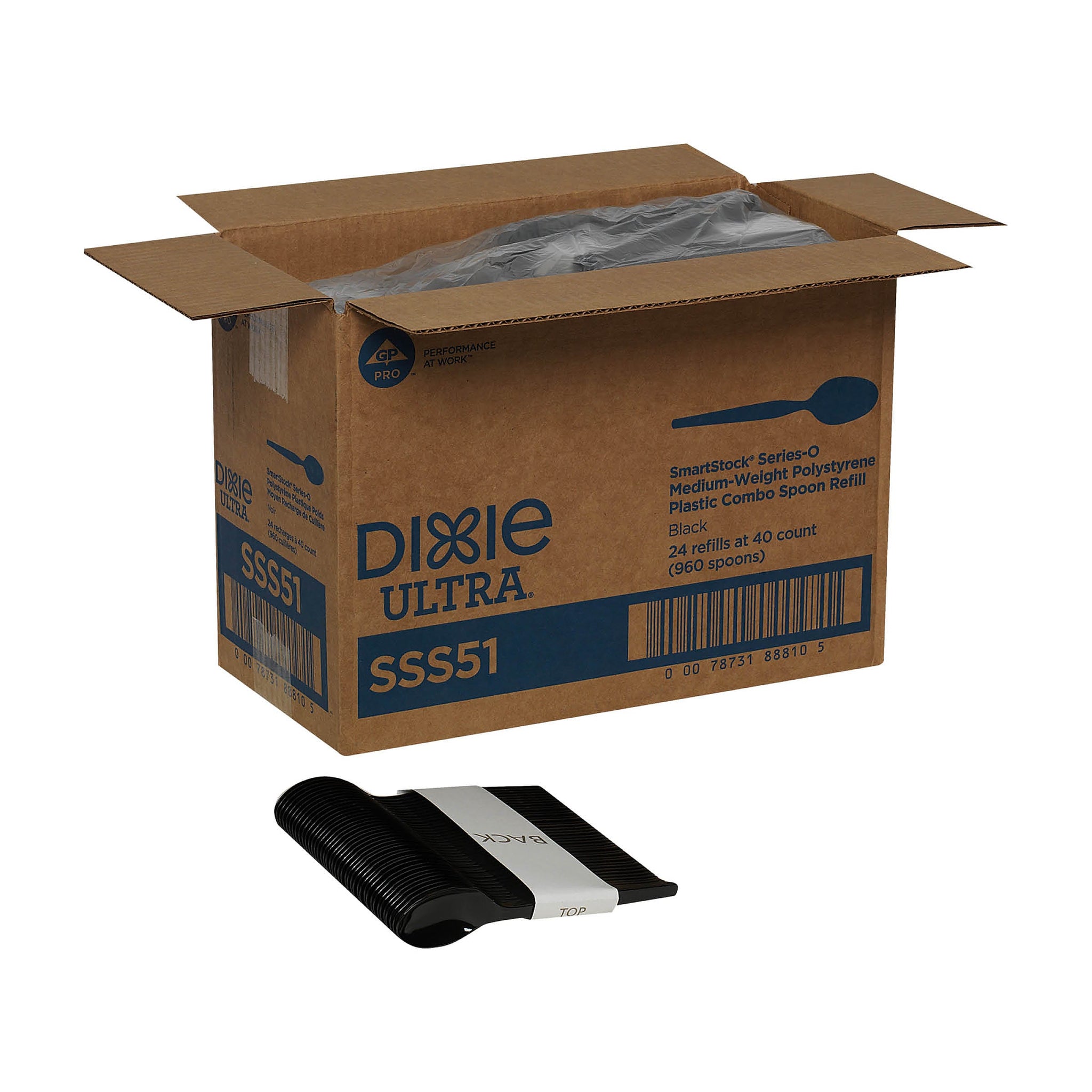 Dixie Ultra SmartStock Series-O Plastic Spoon Refills, Medium-Weight, Black, 960/Carton