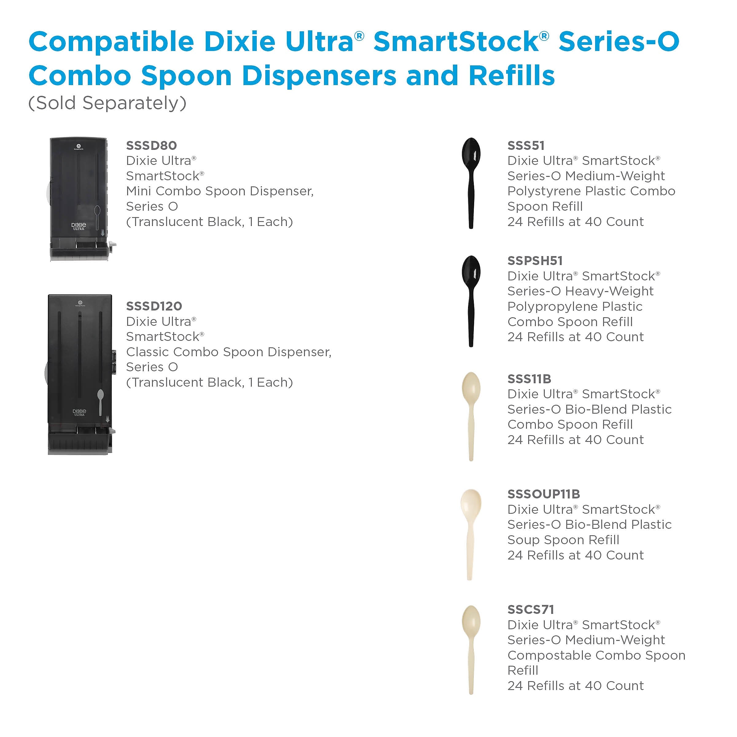 Dixie Ultra SmartStock Series-O Plastic Spoon Refills, Medium-Weight, Black, 960/Carton