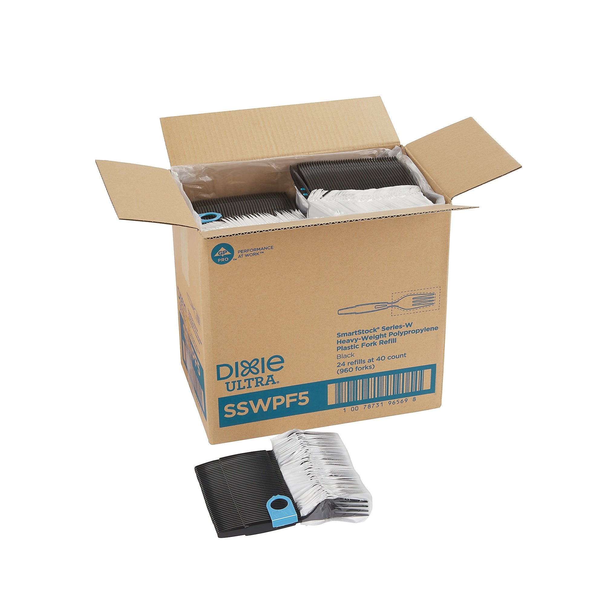 Dixie Ultra SmartStock Series-W Individually Wrapped Polypropylene Fork Refill, Heavy-Weight, Black, 960/Carton