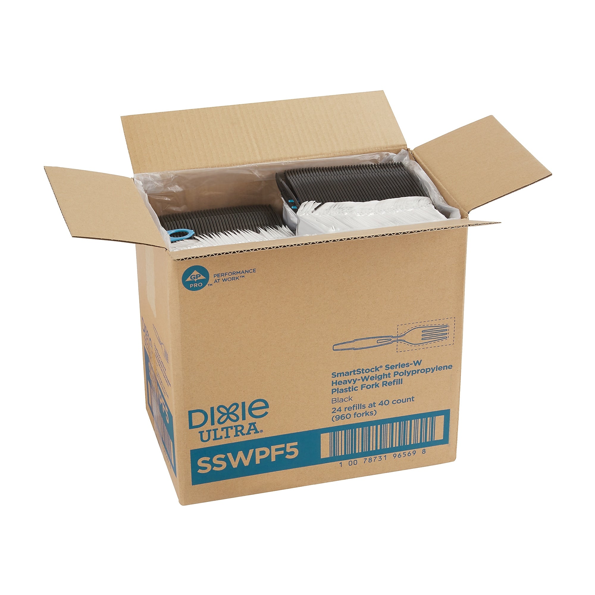 Dixie Ultra SmartStock Series-W Individually Wrapped Polypropylene Fork Refill, Heavy-Weight, Black, 960/Carton