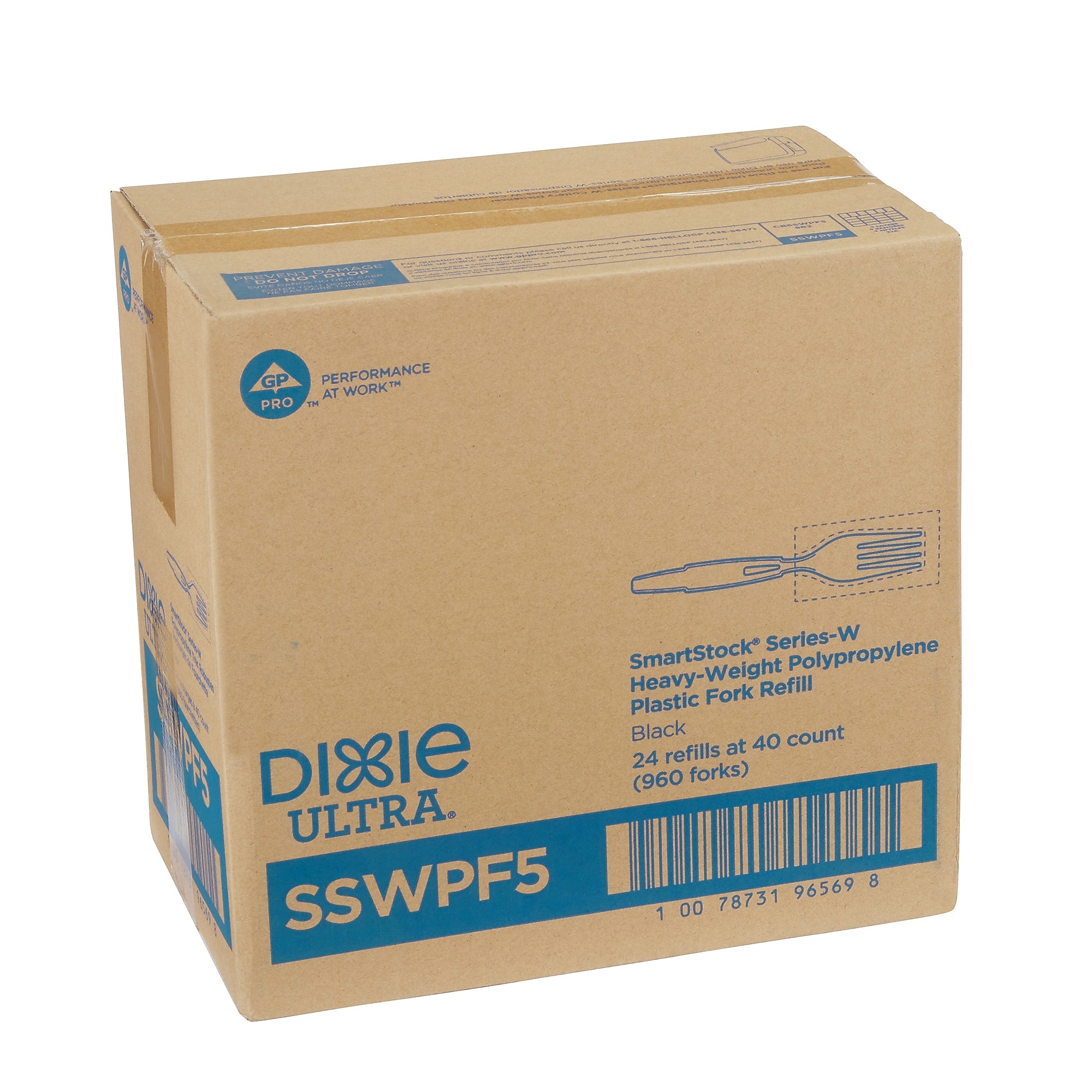 Dixie Ultra SmartStock Series-W Individually Wrapped Polypropylene Fork Refill, Heavy-Weight, Black, 960/Carton