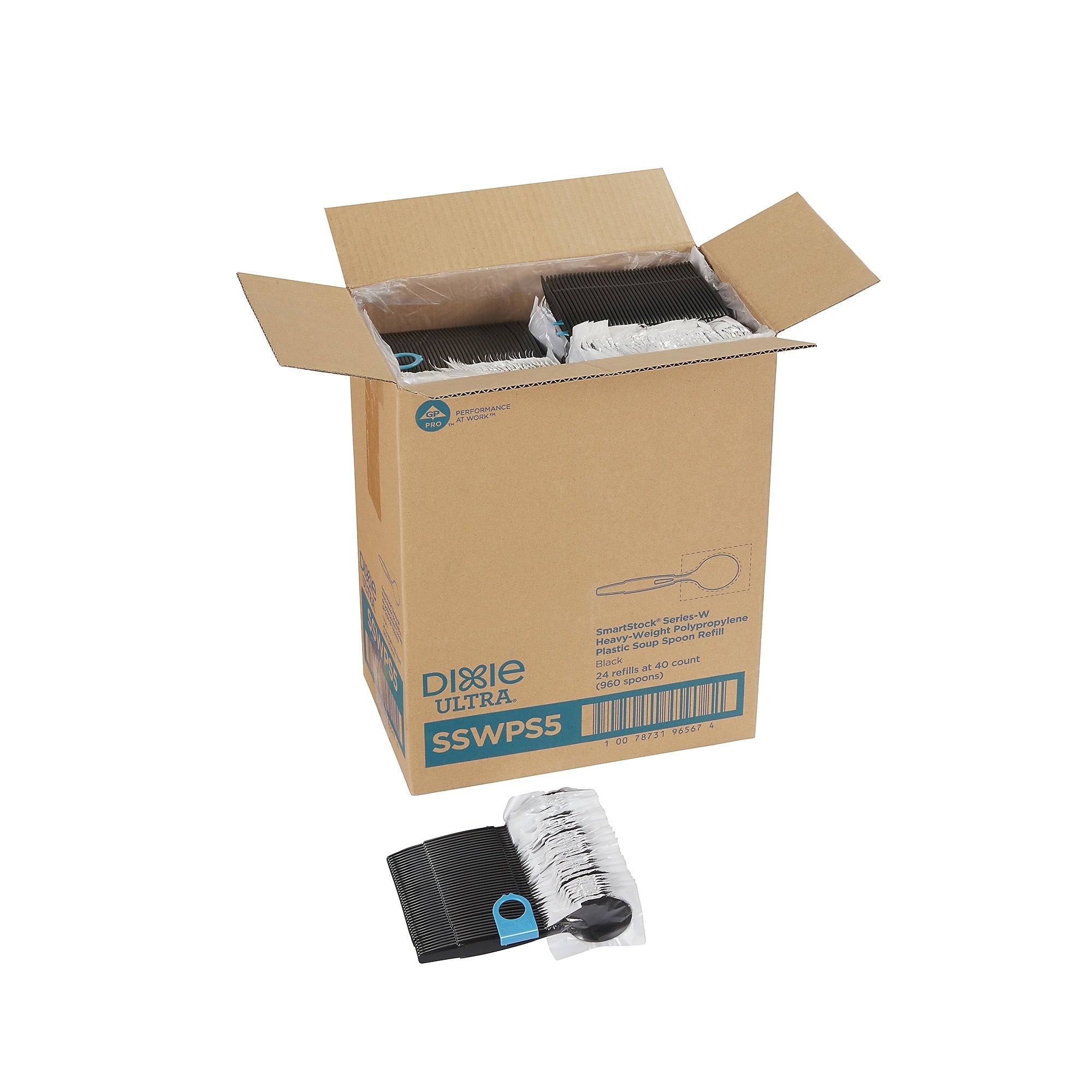 Dixie Ultra SmartStock Series-W Individually Wrapped Polypropylene Soup Spoon Refill, Heavy-Weight, Black, 960/Carton