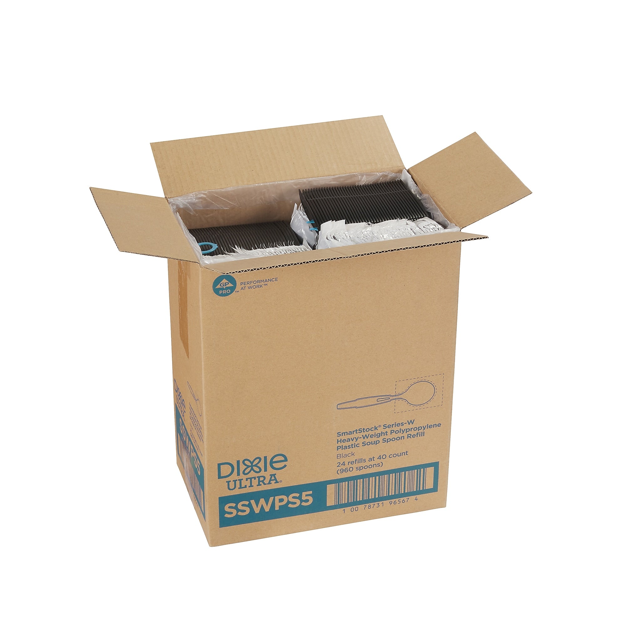 Dixie Ultra SmartStock Series-W Individually Wrapped Polypropylene Soup Spoon Refill, Heavy-Weight, Black, 960/Carton