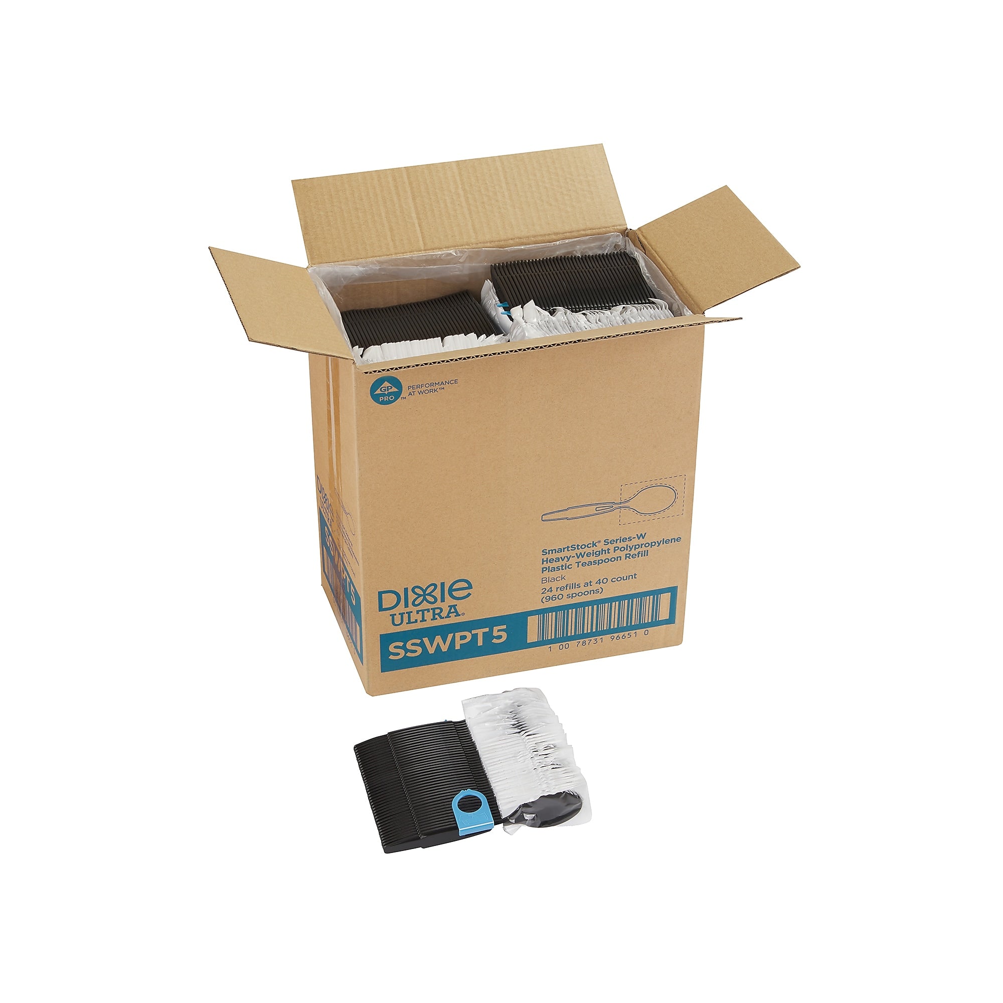 Dixie Ultra SmartStock Series-W Individually Wrapped Polypropylene Tea Spoon Refill, Heavy-Weight, Black, 960/Carton