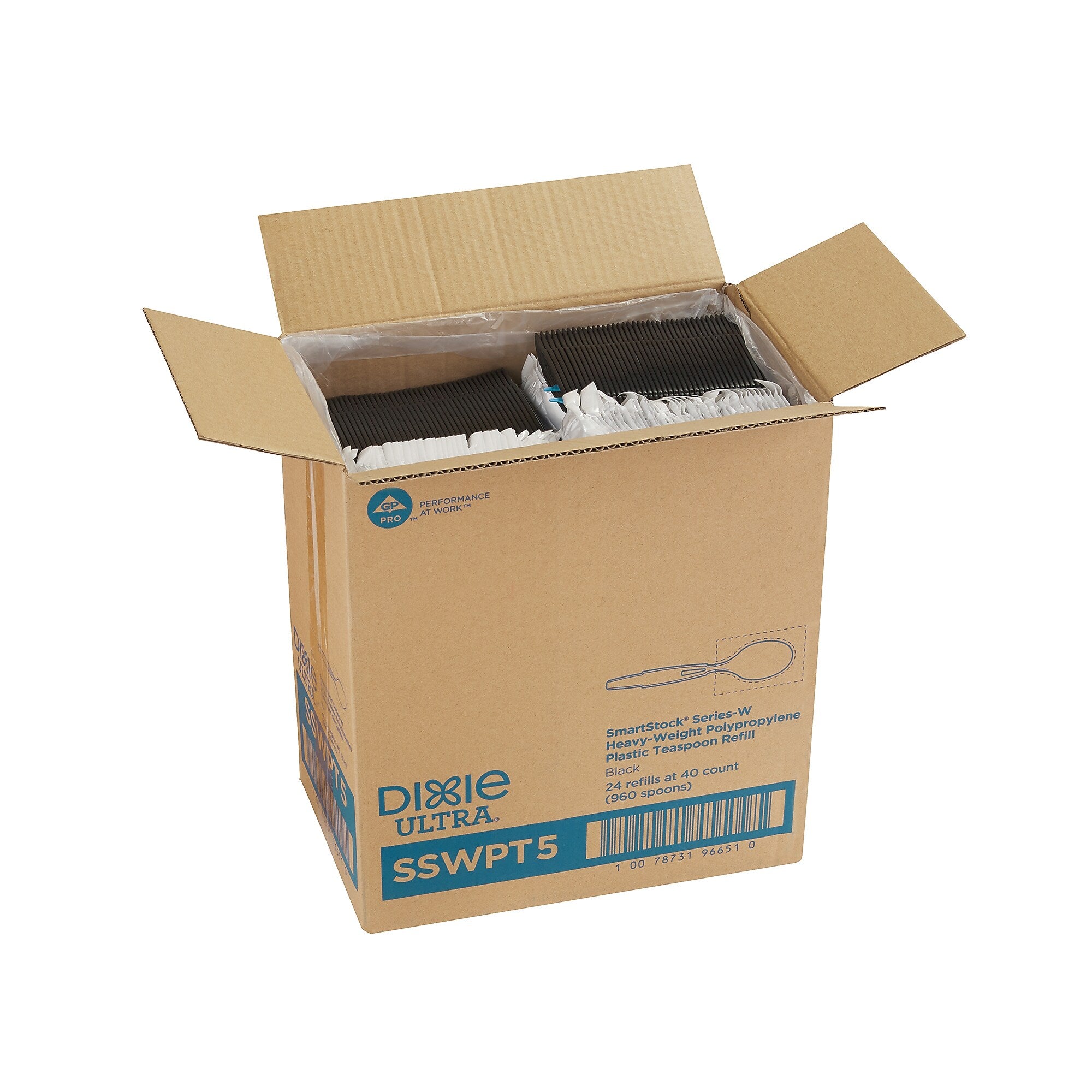 Dixie Ultra SmartStock Series-W Individually Wrapped Polypropylene Tea Spoon Refill, Heavy-Weight, Black, 960/Carton