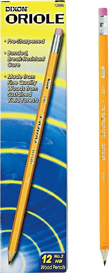 Dixon Oriole Pre-Sharpened Wooden Pencil, 2mm, #2 Soft Lead, Dozen