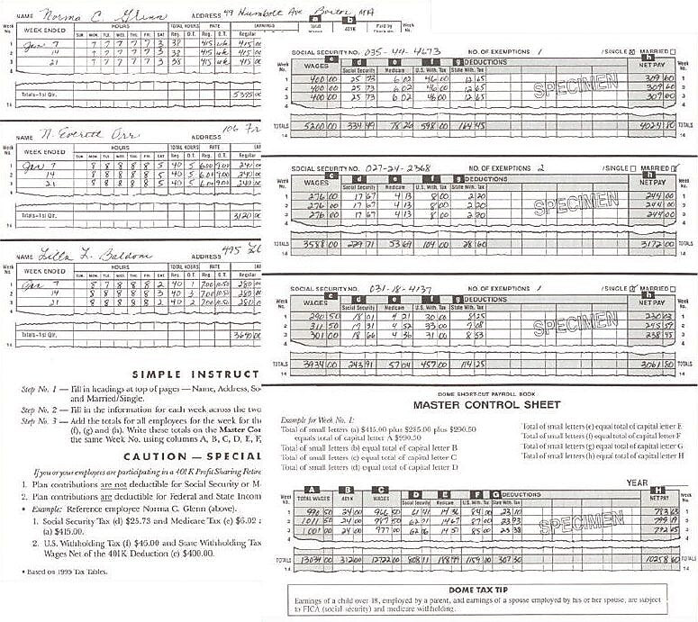 Dome Short-Cut Payroll Book, 8 Columns, 11.25