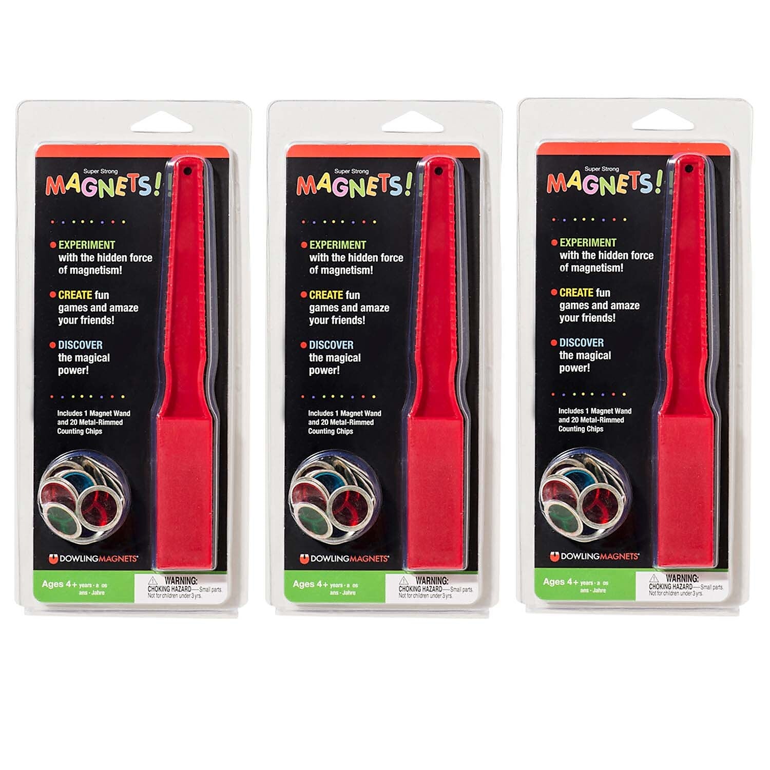 Dowling Magnets Magnetic Wand & 20 Magnetic Counting Chips, 3 Sets