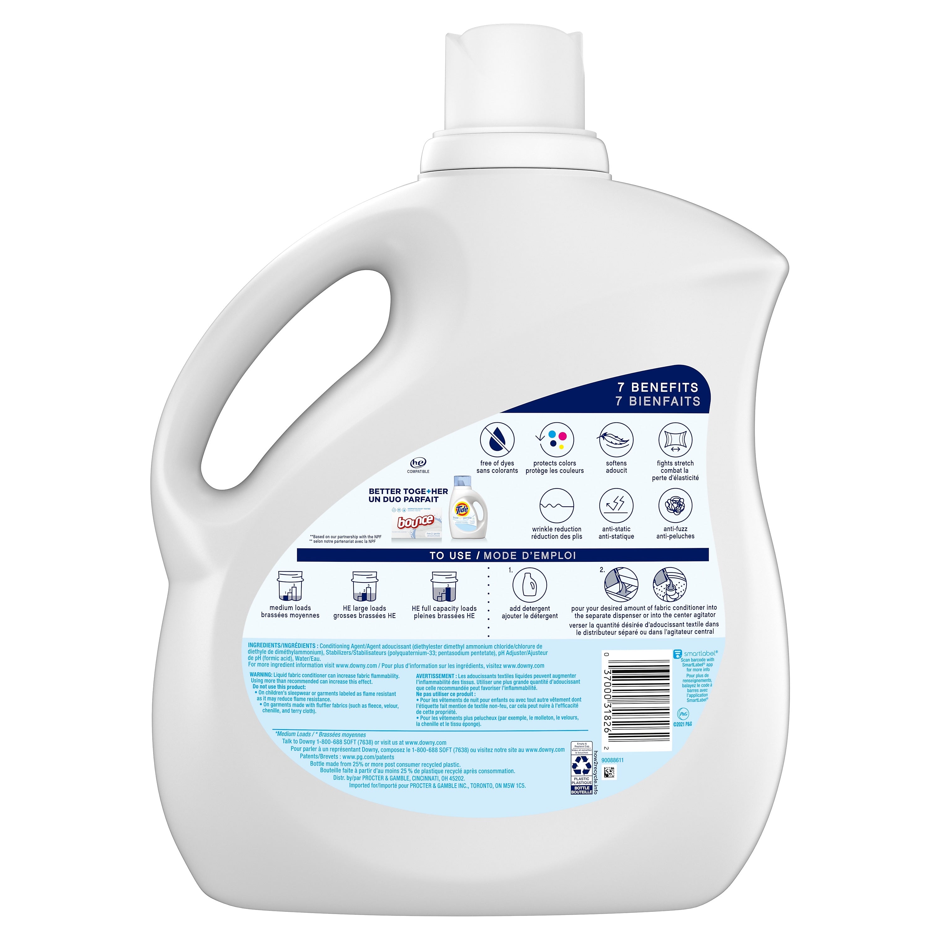 Downy Ultra Free & Gentle Fabric Softener, Unscented, 150 Loads, 111 oz.