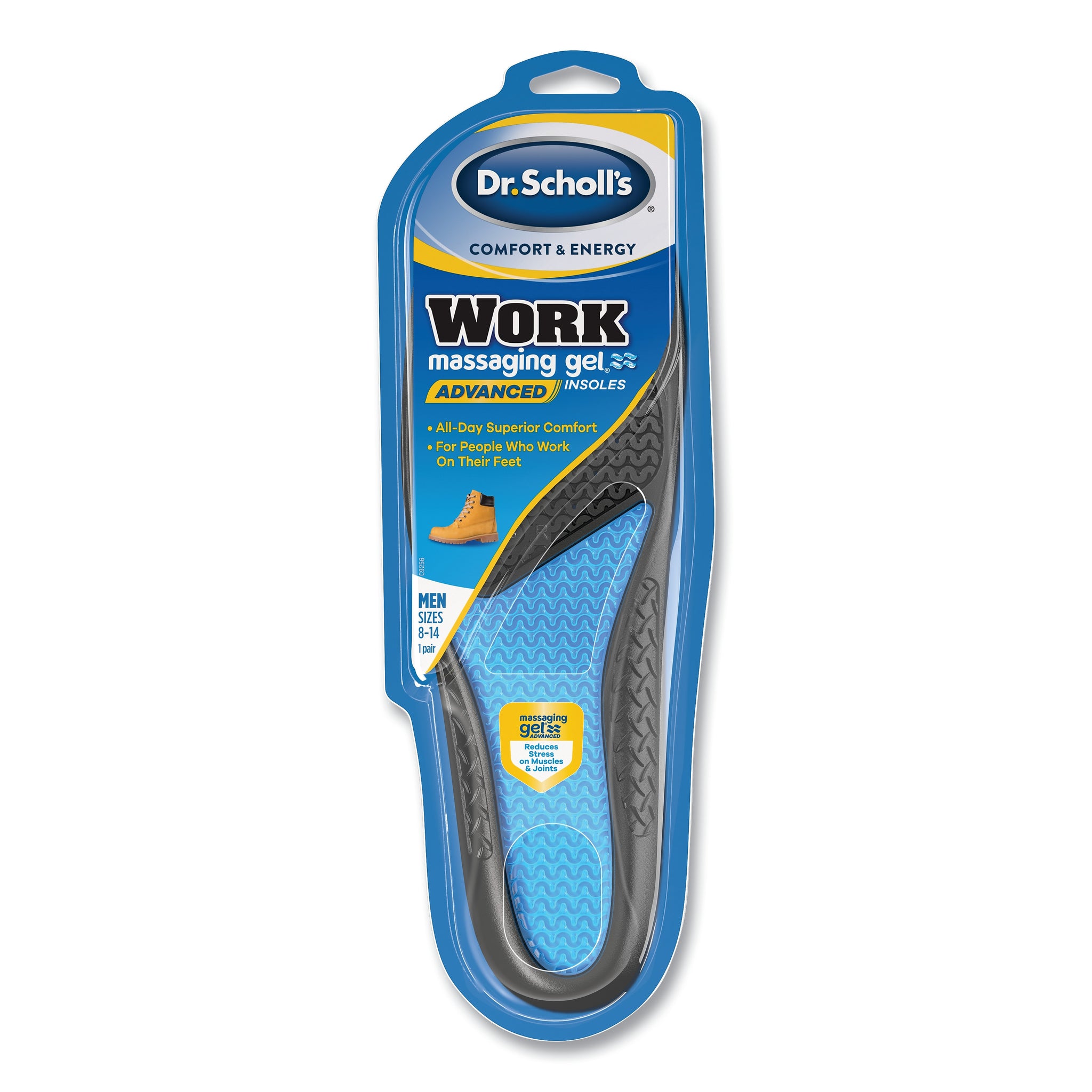 Dr. Scholl's Comfort and Energy Work Massaging Gel Insoles, Men Sizes 8-14, 2/Pair