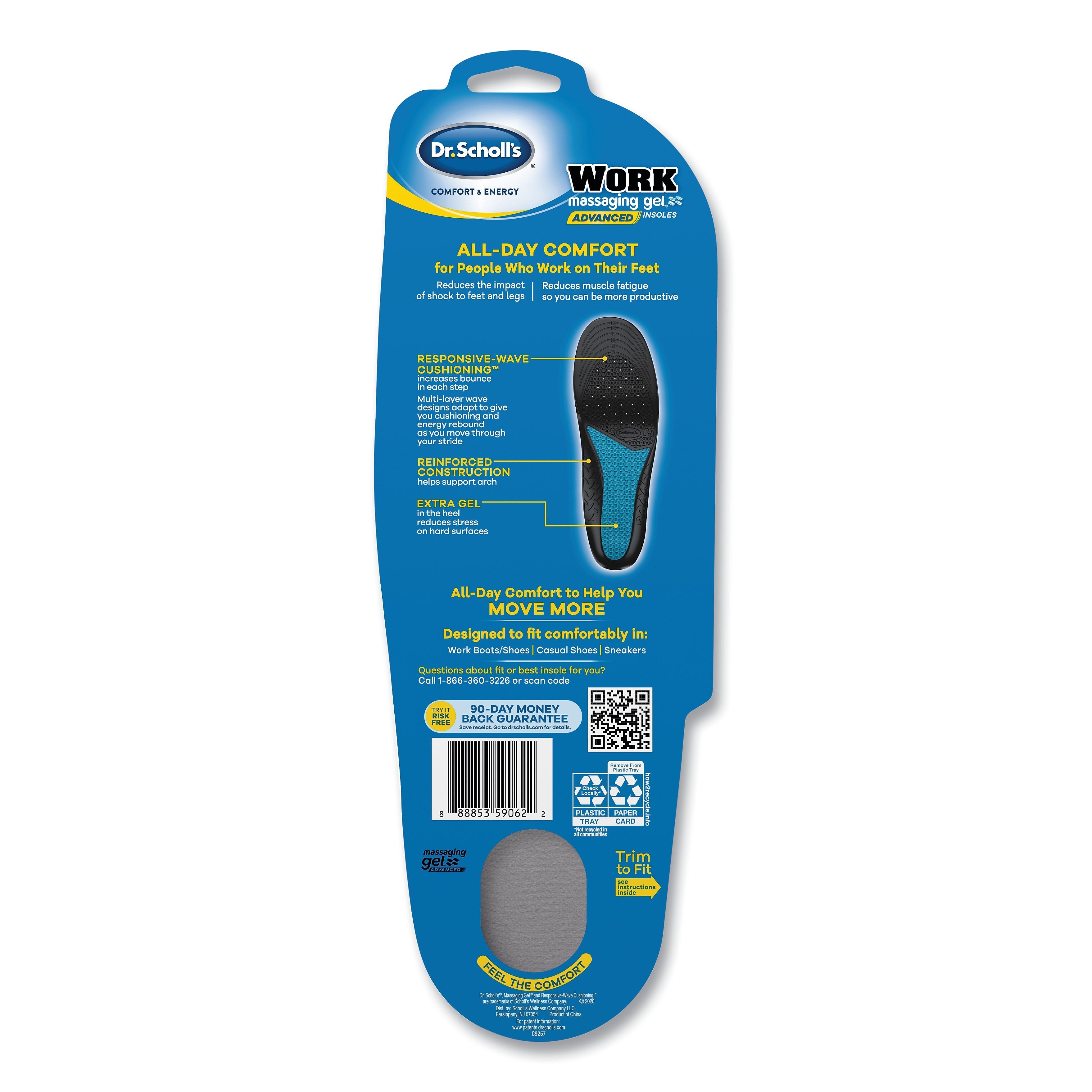 Dr. Scholl's Comfort and Energy Work Massaging Gel Insoles, Men Sizes 8-14, 2/Pair