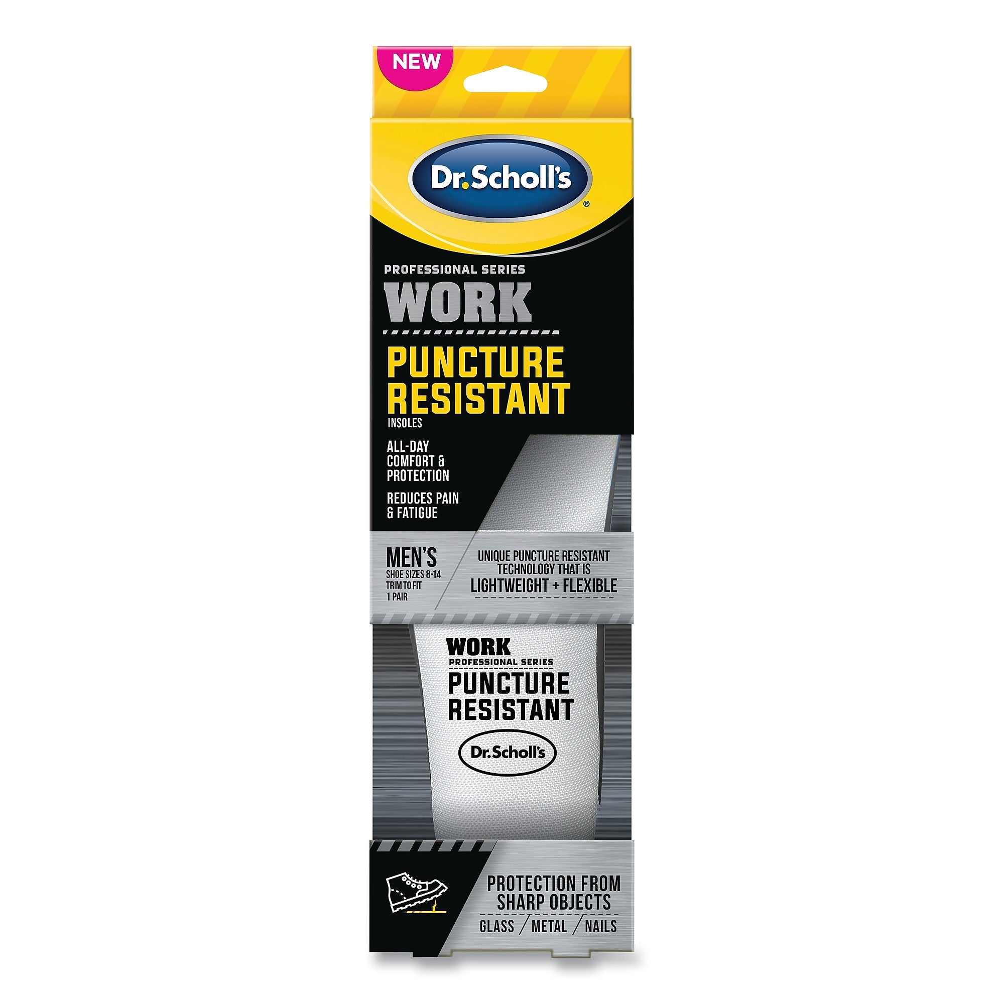 Dr. Scholl's Professional Series Work Puncture Resistant Insoles for Men, Men's Size 8 to 14, Black