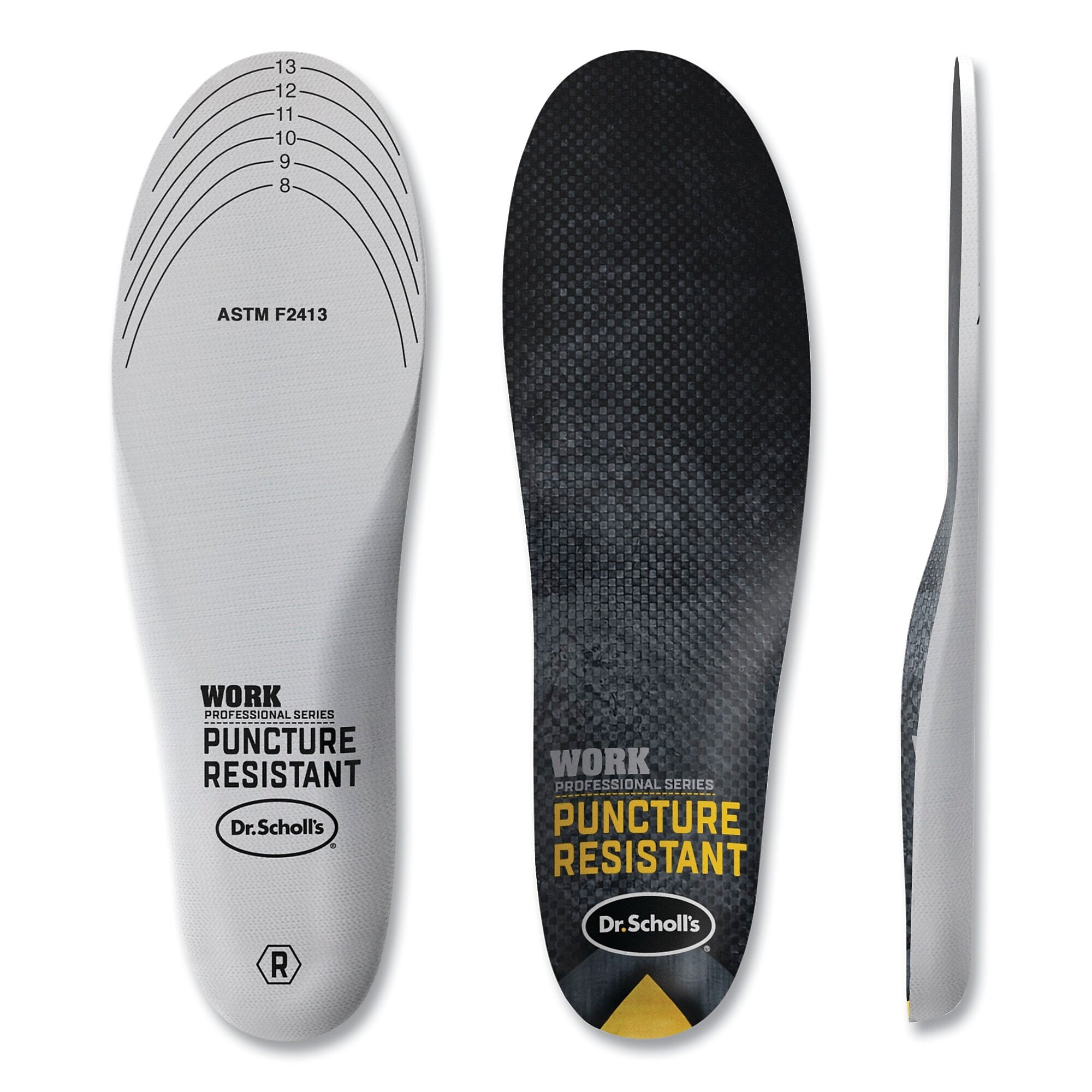 Dr. Scholl's Professional Series Work Puncture Resistant Insoles for Men, Men's Size 8 to 14, Black