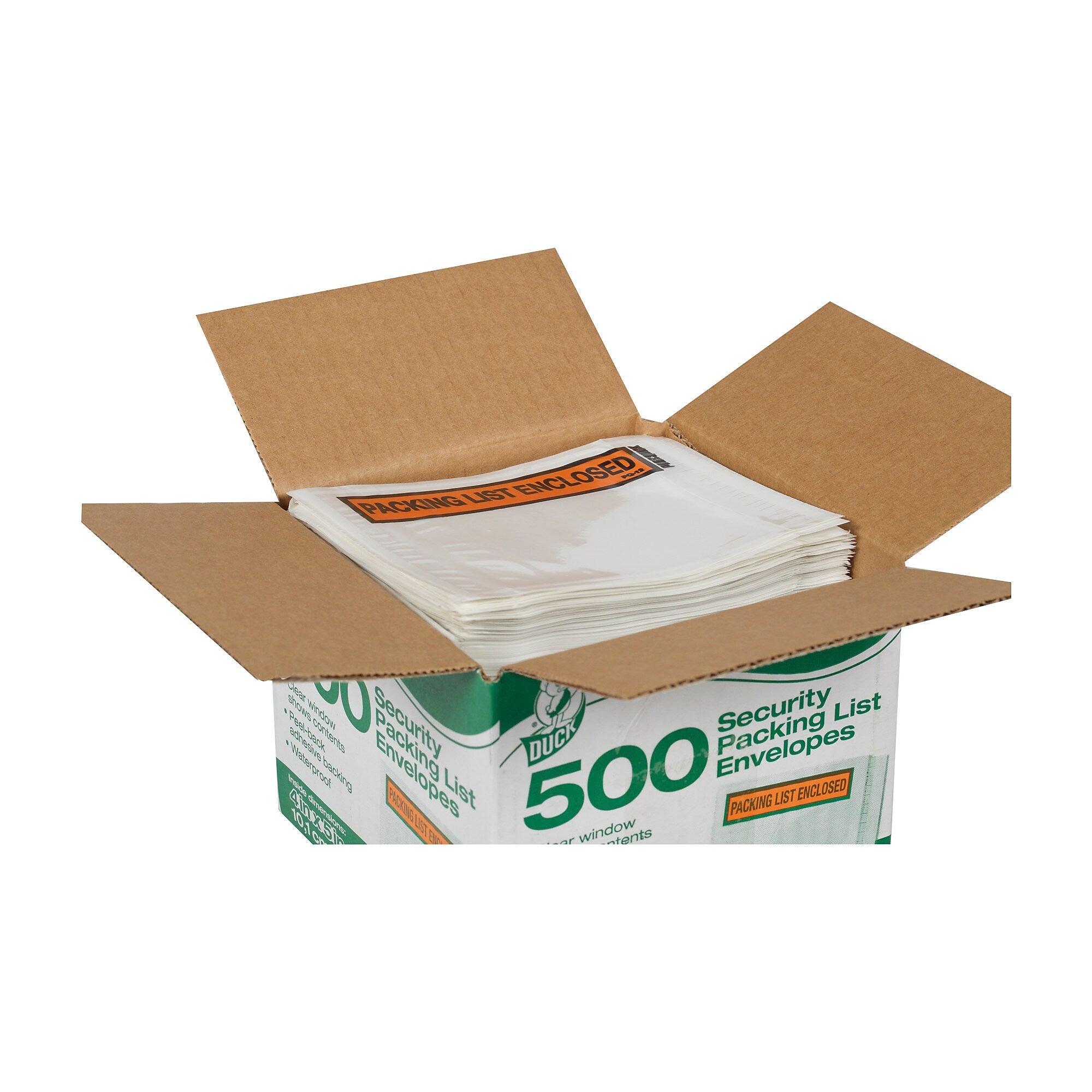 Duck 4.5 in. x 5.5 in. Security "Packing List Enclosed" Envelopes, Clear Window, 500/Box